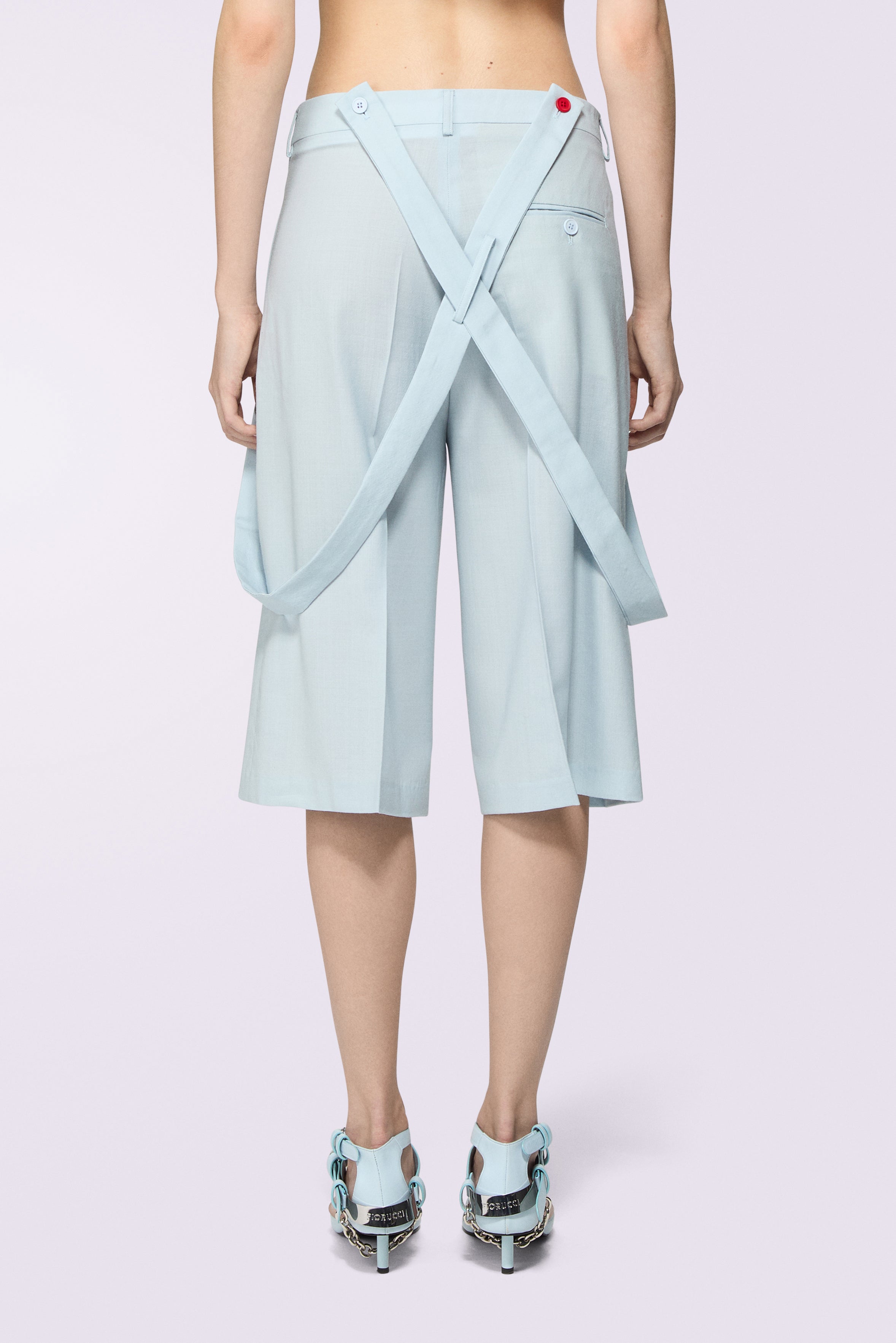 Embroidered Suspender Shorts Blue