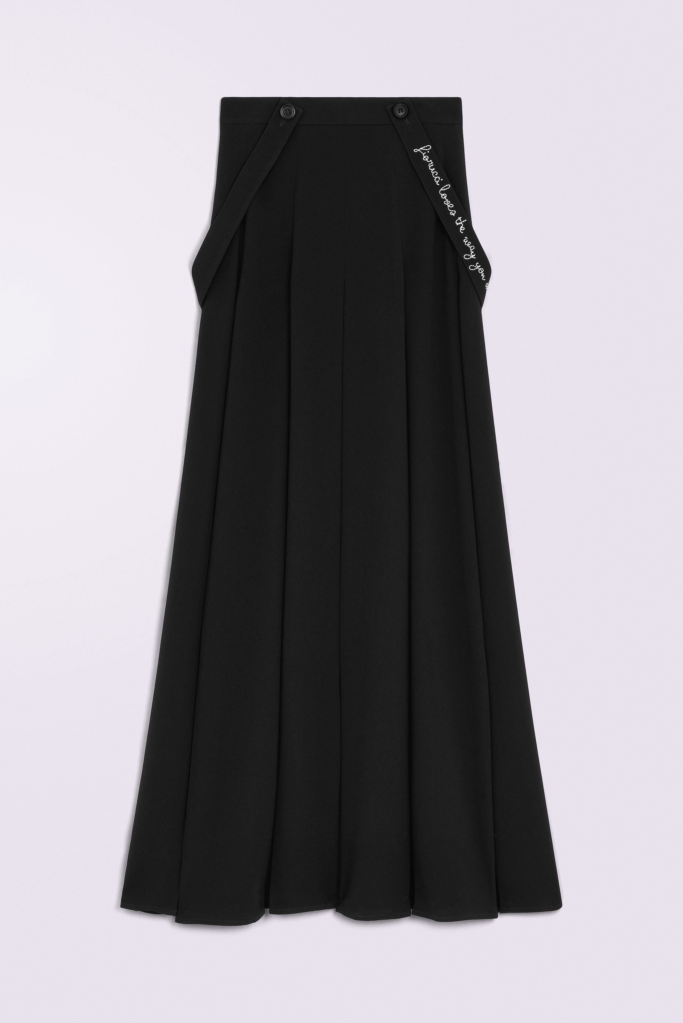 Gonna Lunga con Bretelle Ricamate Nera
