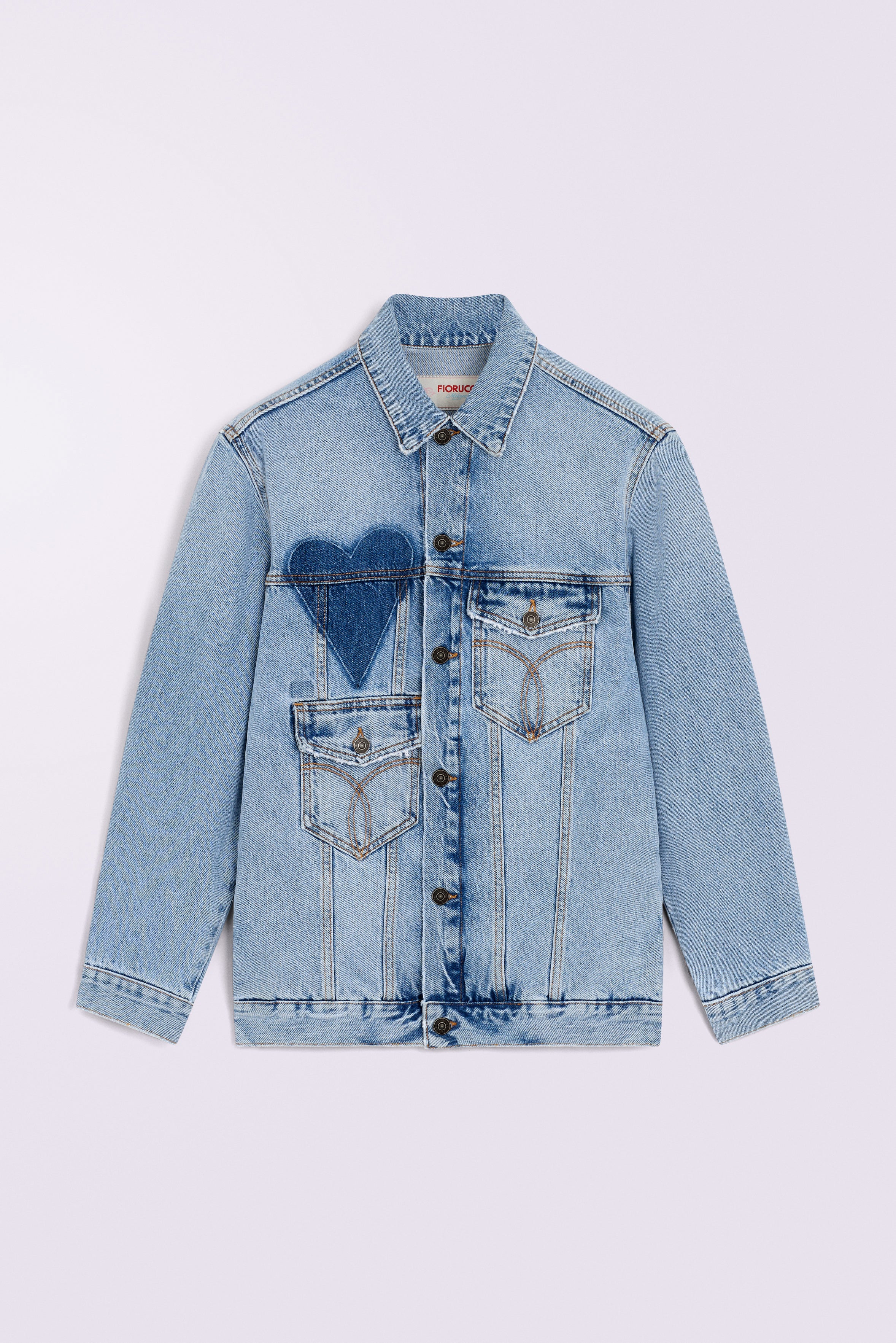 Giacca di Jeans con Tasca a Cuore Azzurra