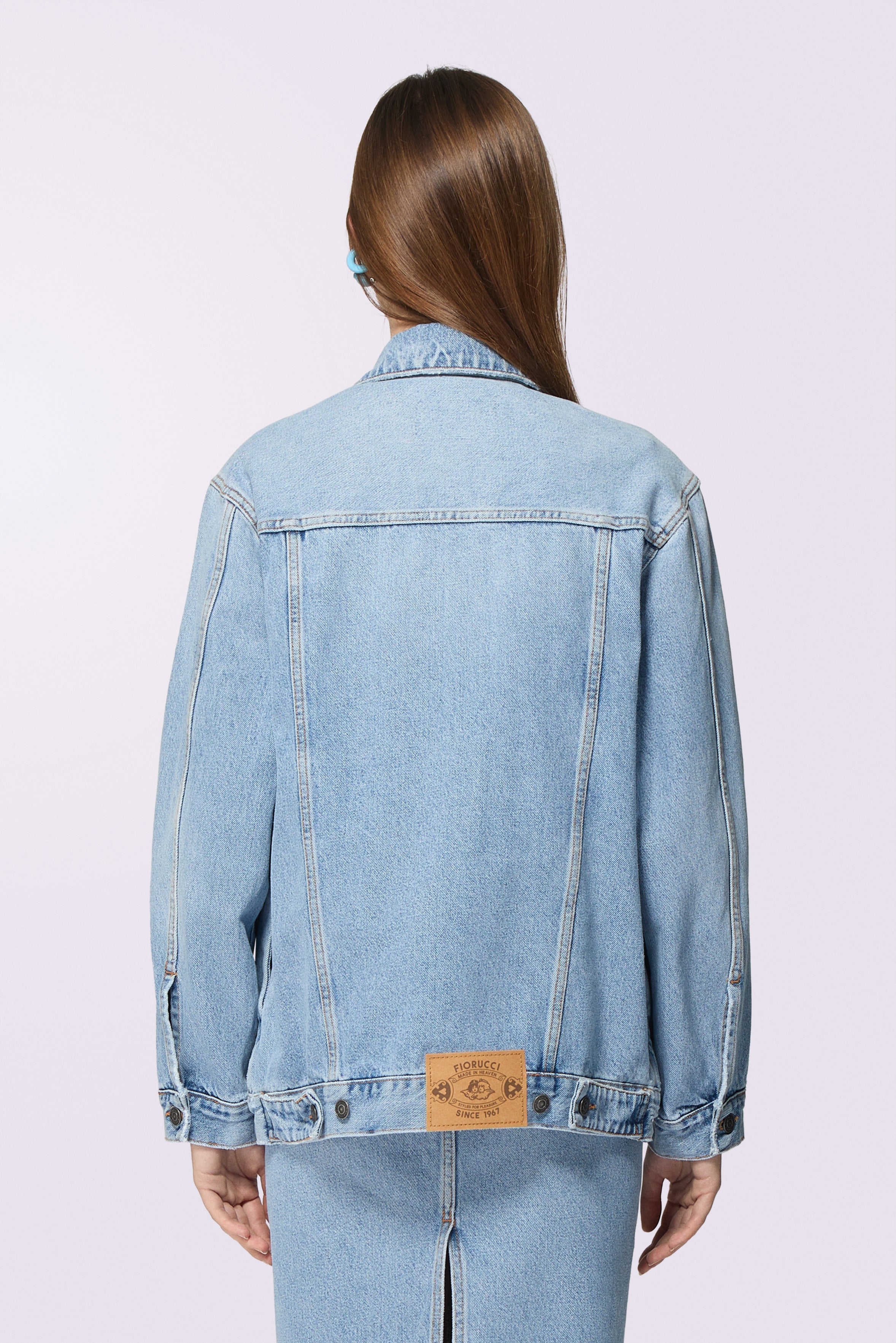 Giacca di Jeans con Tasca a Cuore Azzurra