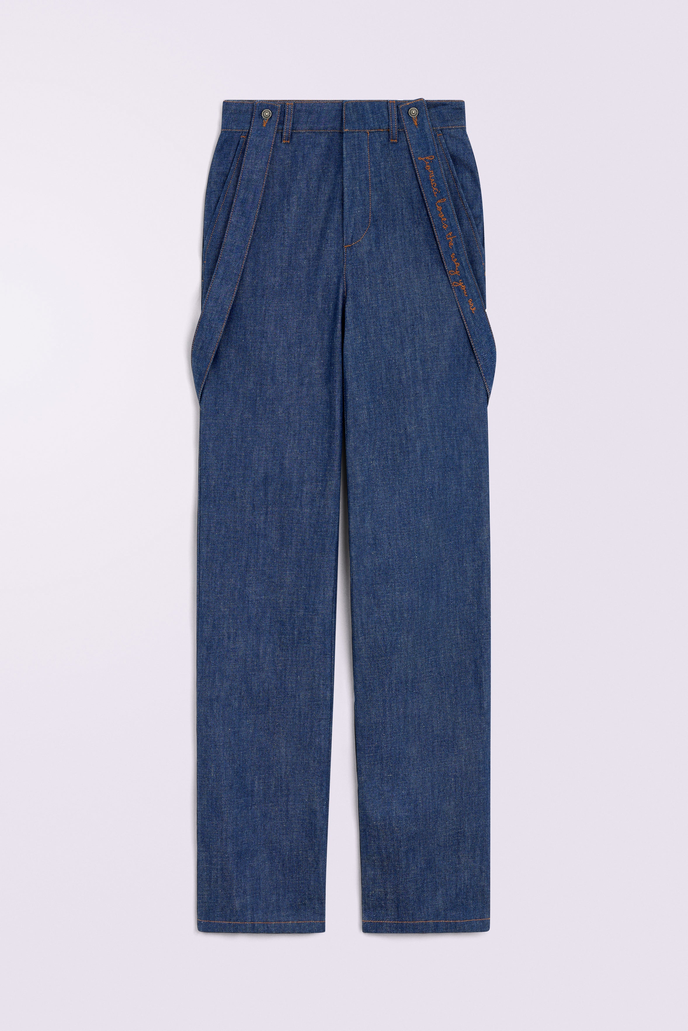 Embroidered Suspender Jeans Rinse Wash