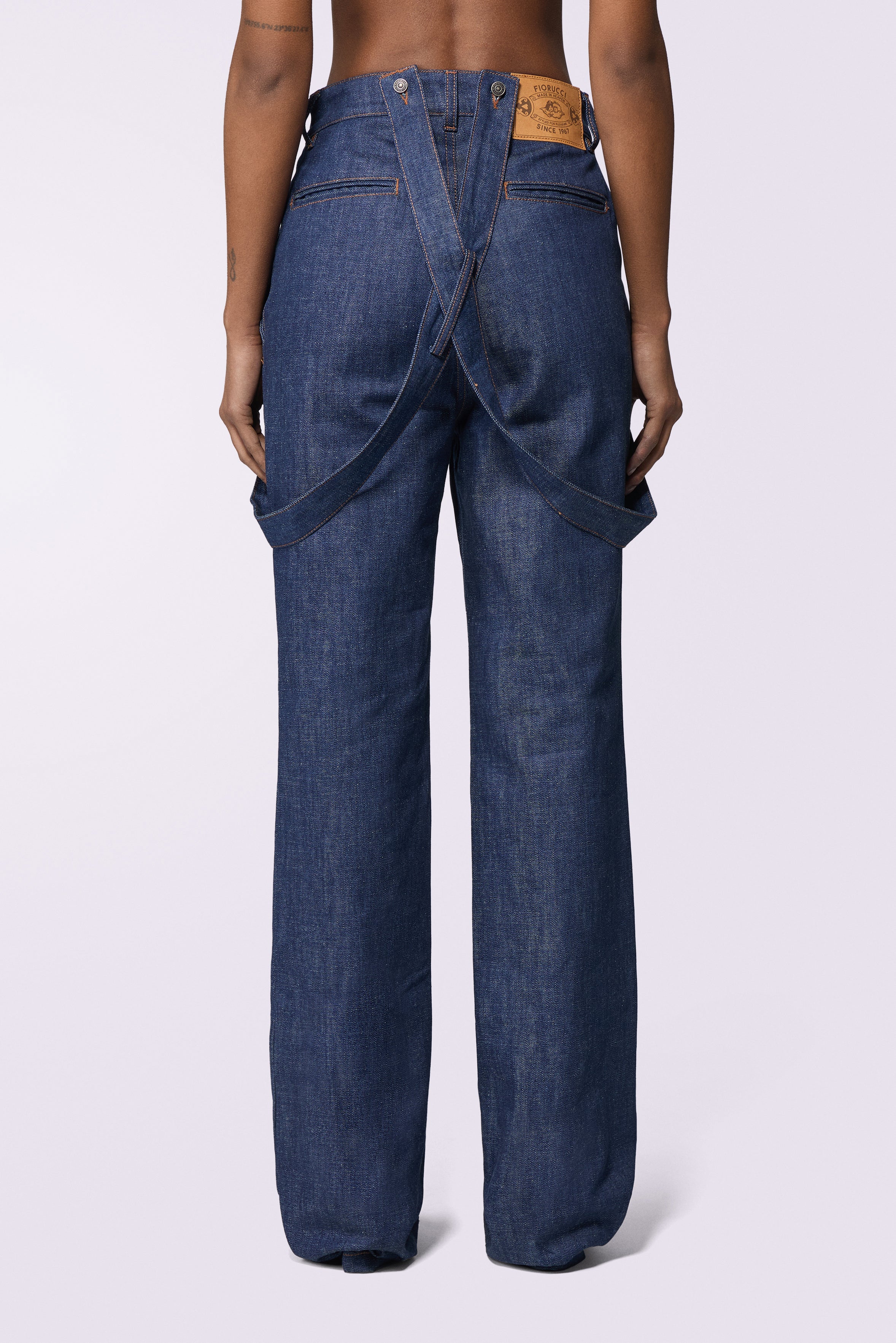 Embroidered Suspender Jeans Rinse Wash