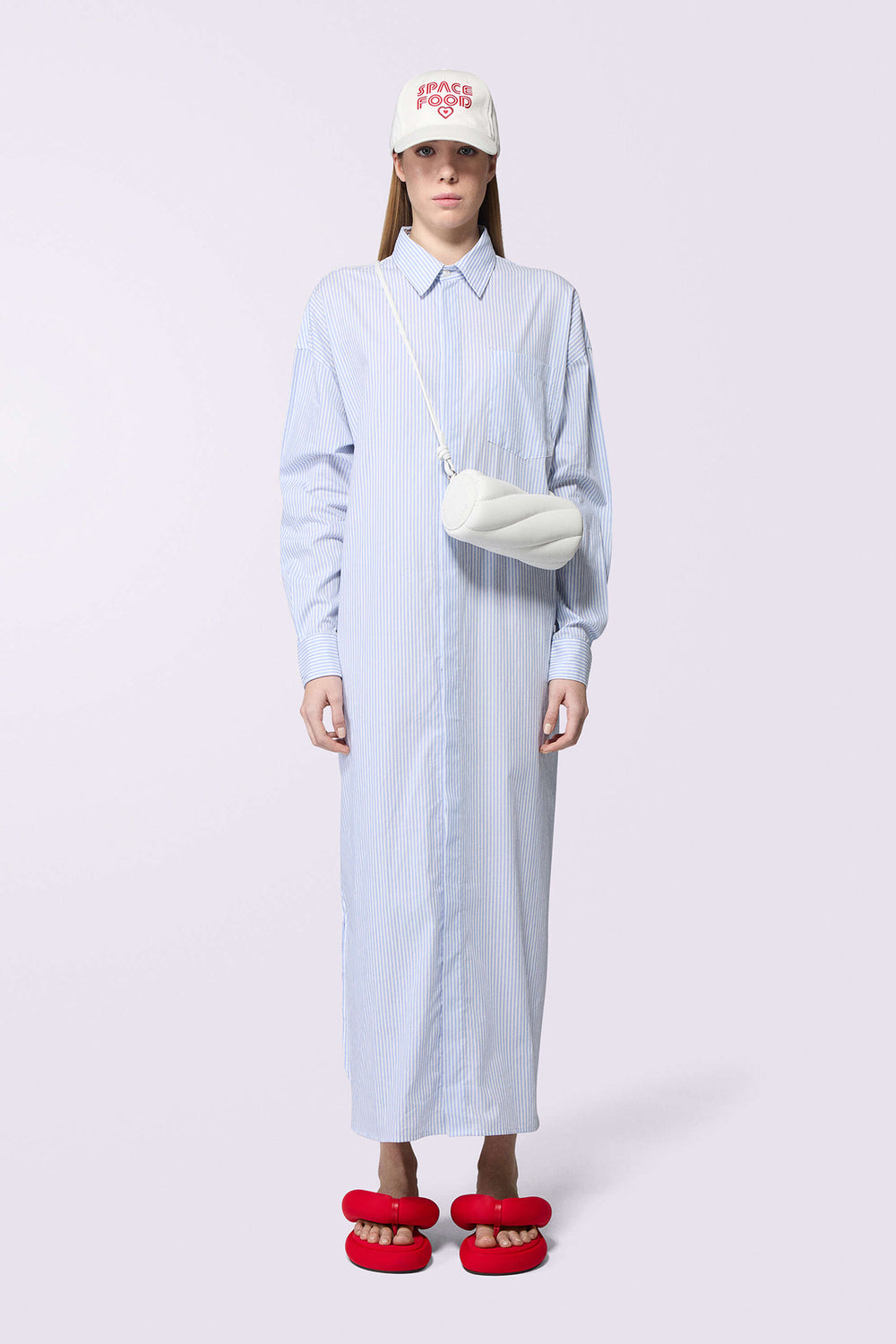 Stripe Maxi Shirt Dress Blue