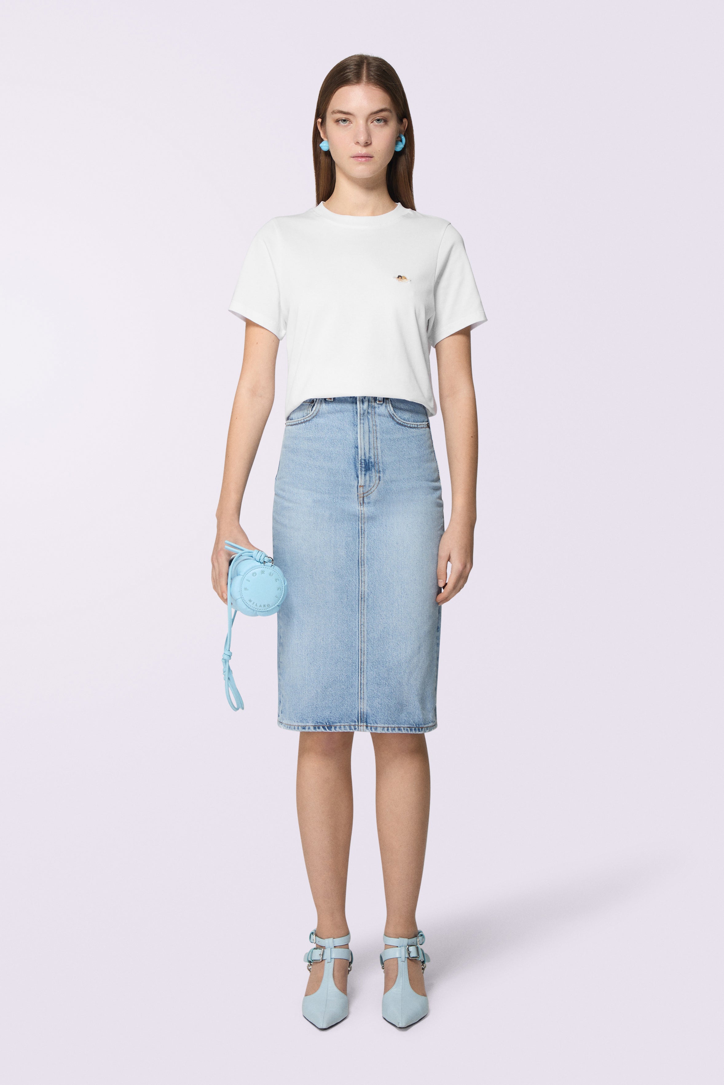 Heart Denim Midi Skirt Light Blue | Fiorucci
