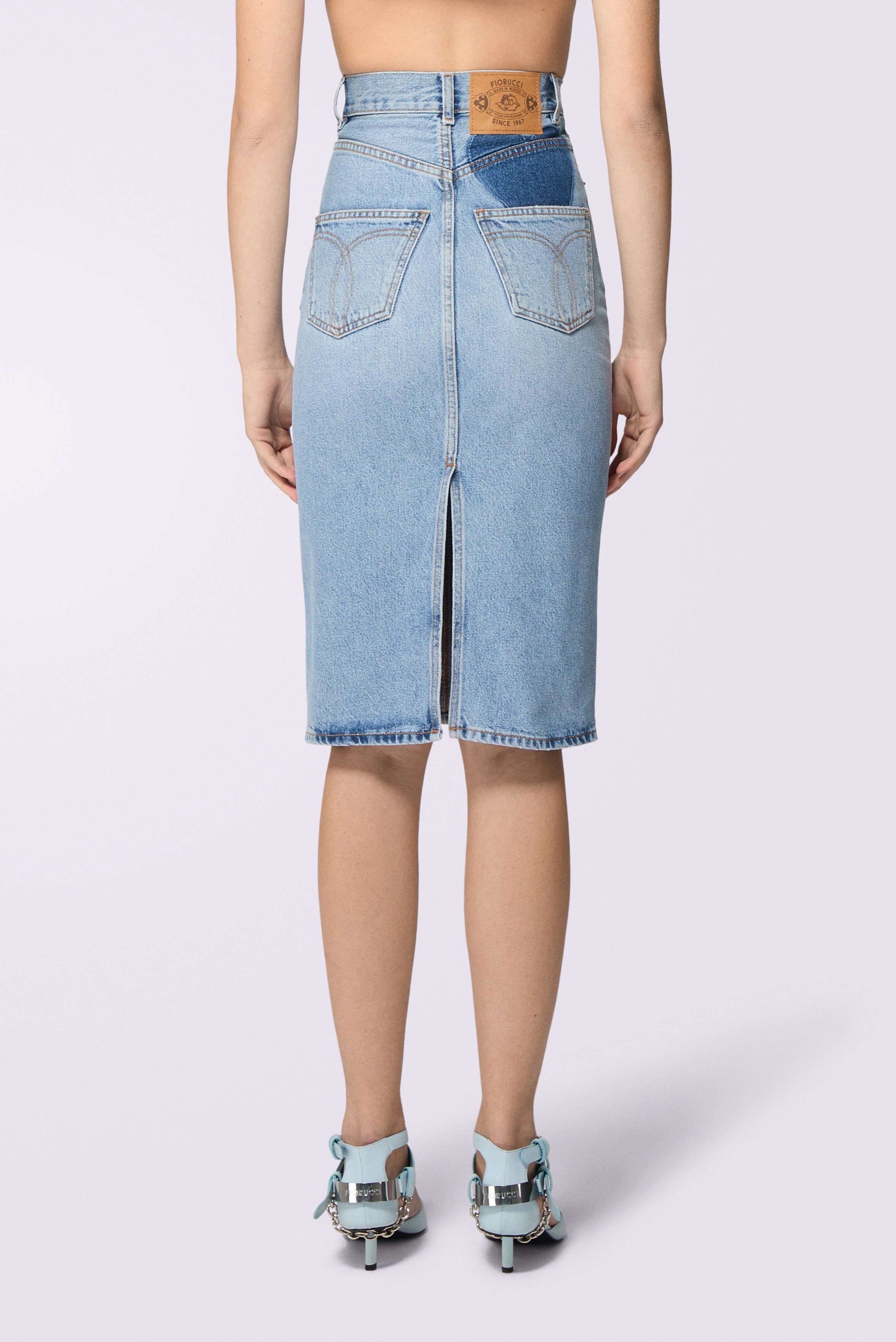 Heart Denim Midi Skirt Light Blue | Fiorucci