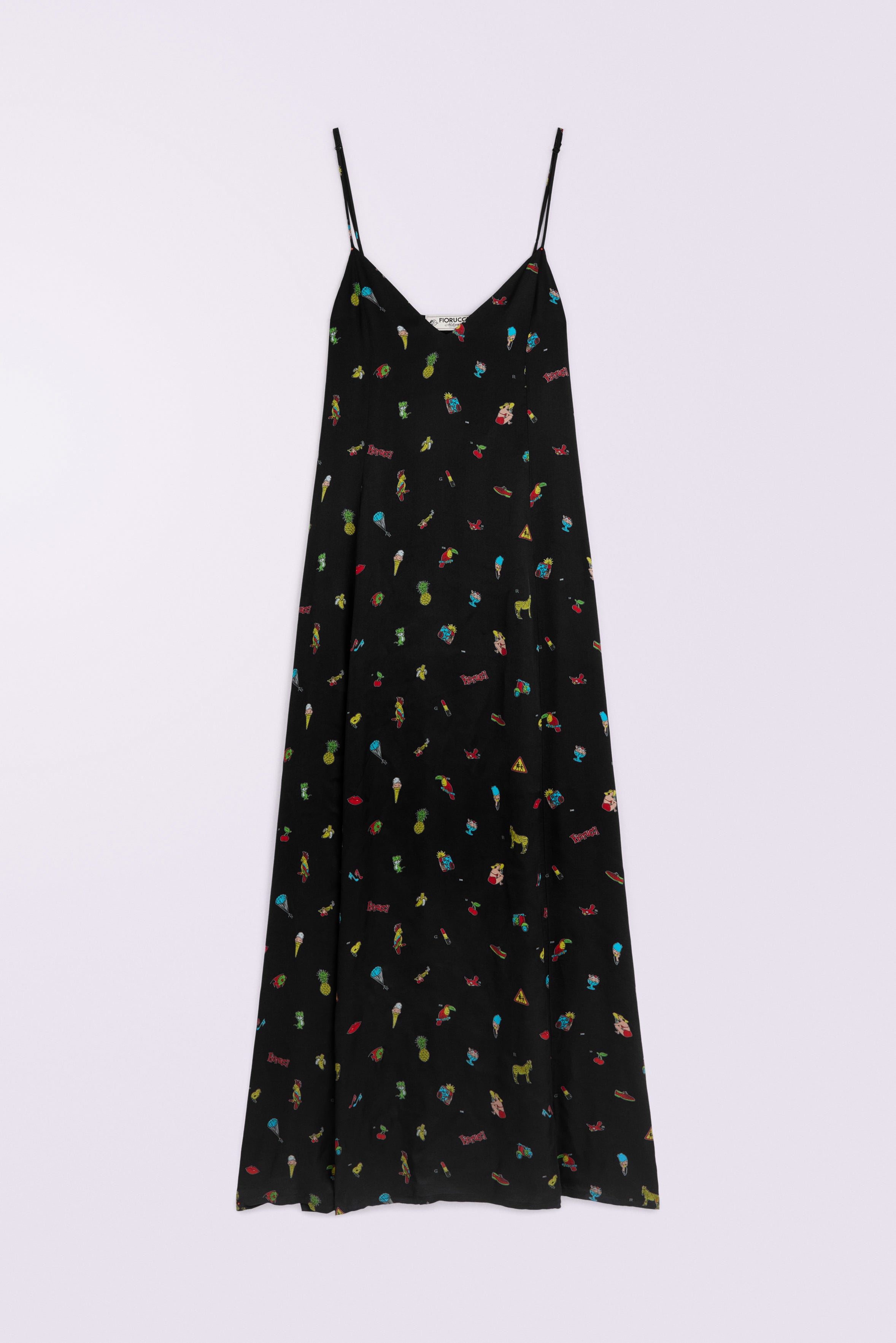 Toys Print Slip Maxi Dress Black