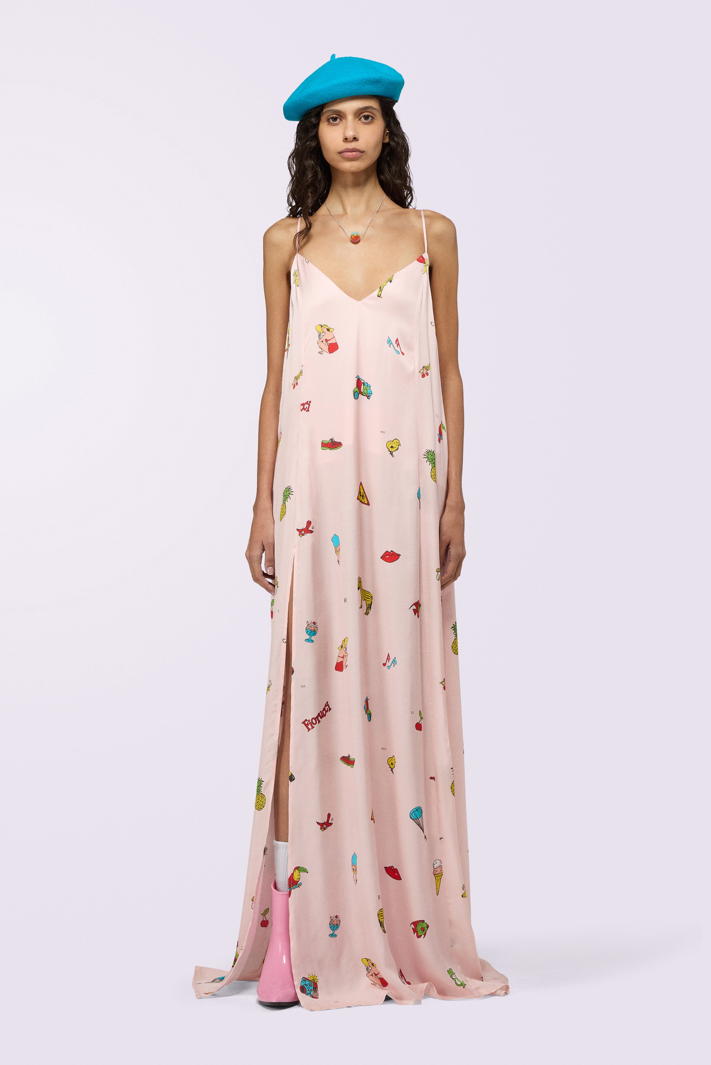 Toys Print Slip Maxi Dress Pink