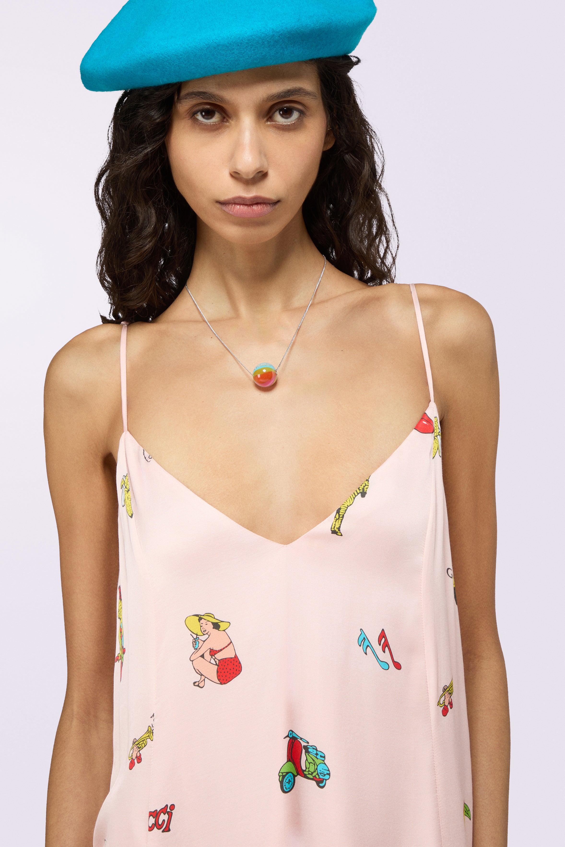 Toys Print Slip Maxi Dress Pink