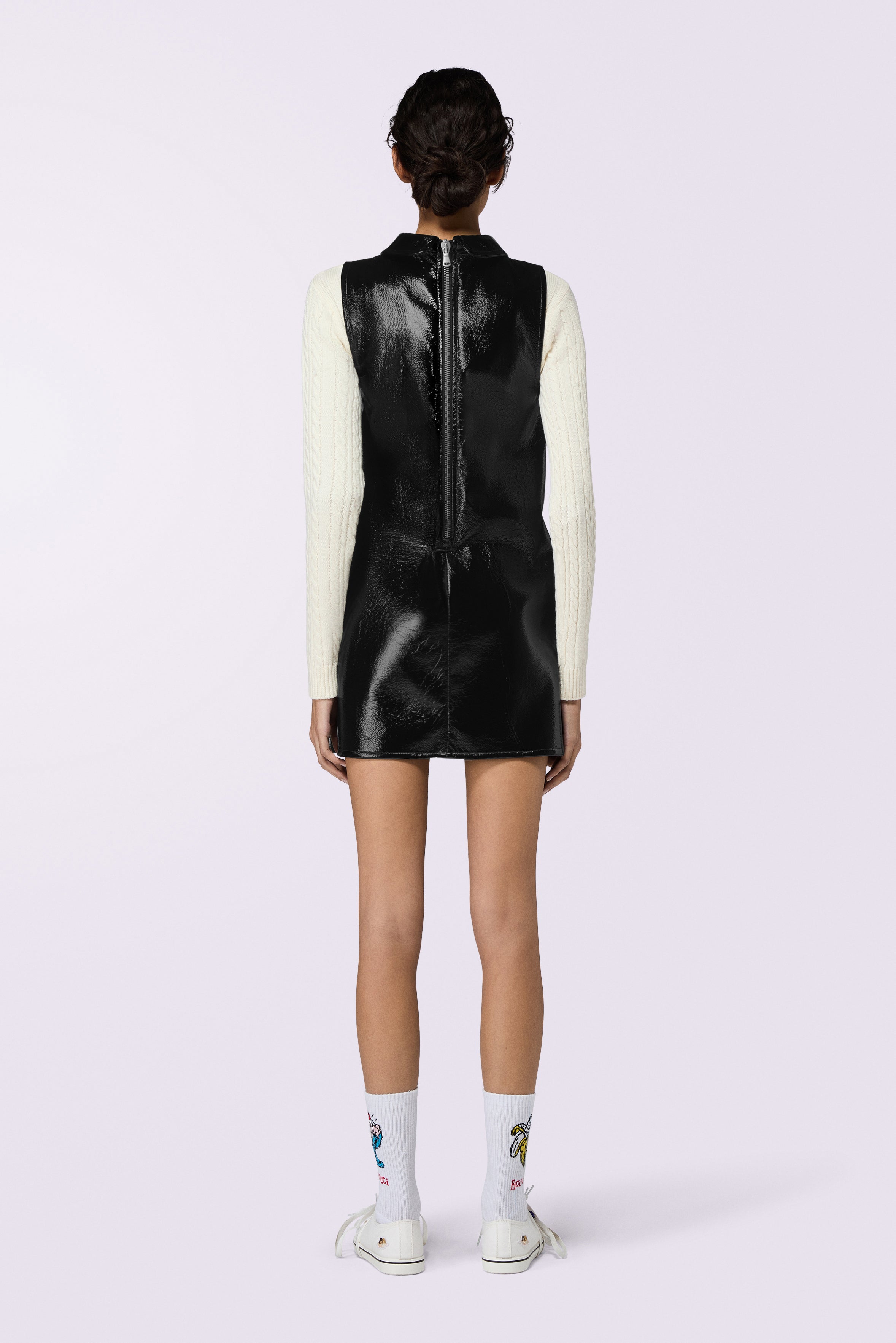 Collar Cutout Vinyl Mini Dress Black