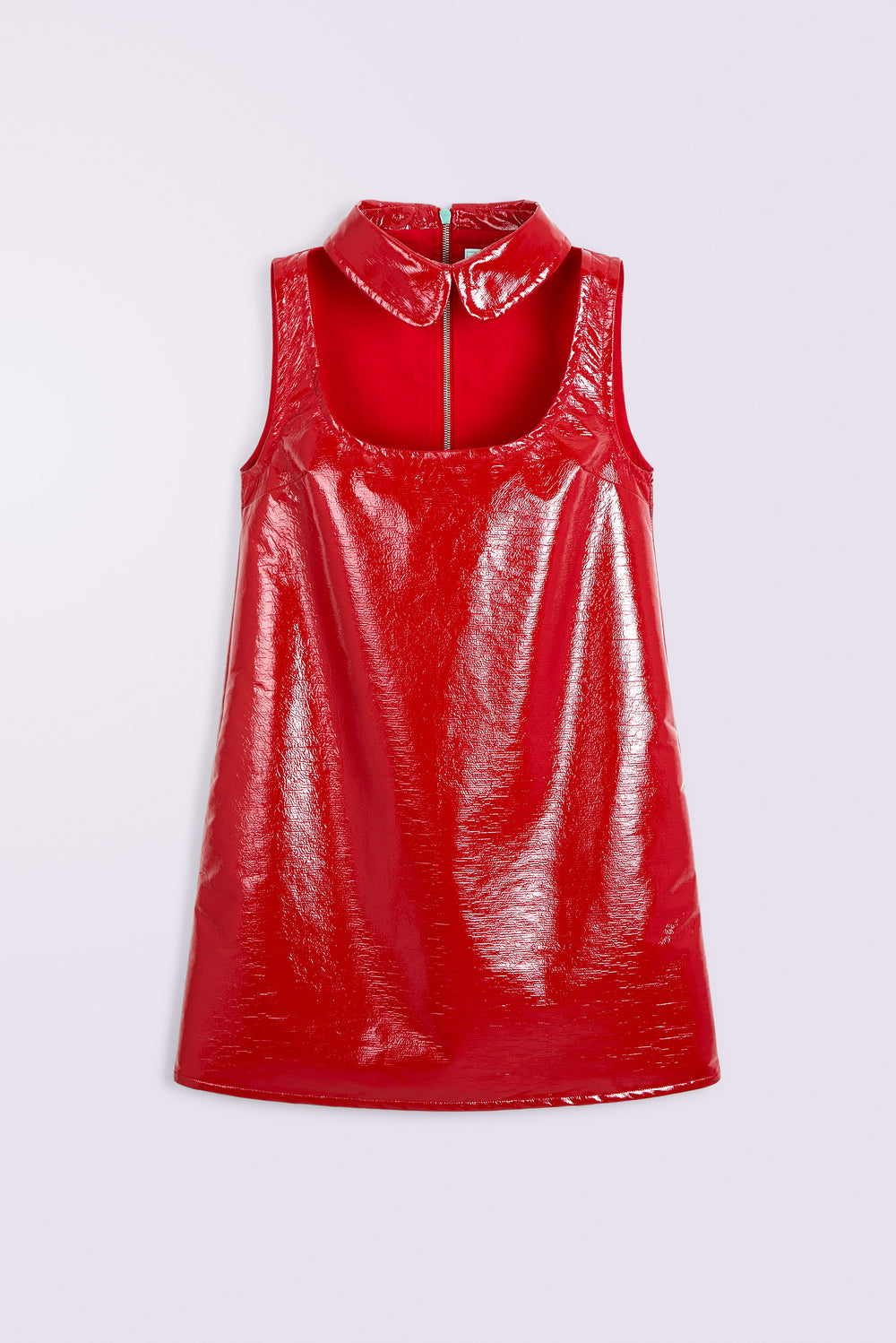 Collar Cutout Vinyl Mini Dress Red