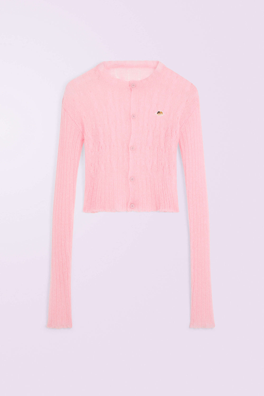 Angels Patch Mohair Crop Cardigan Pink