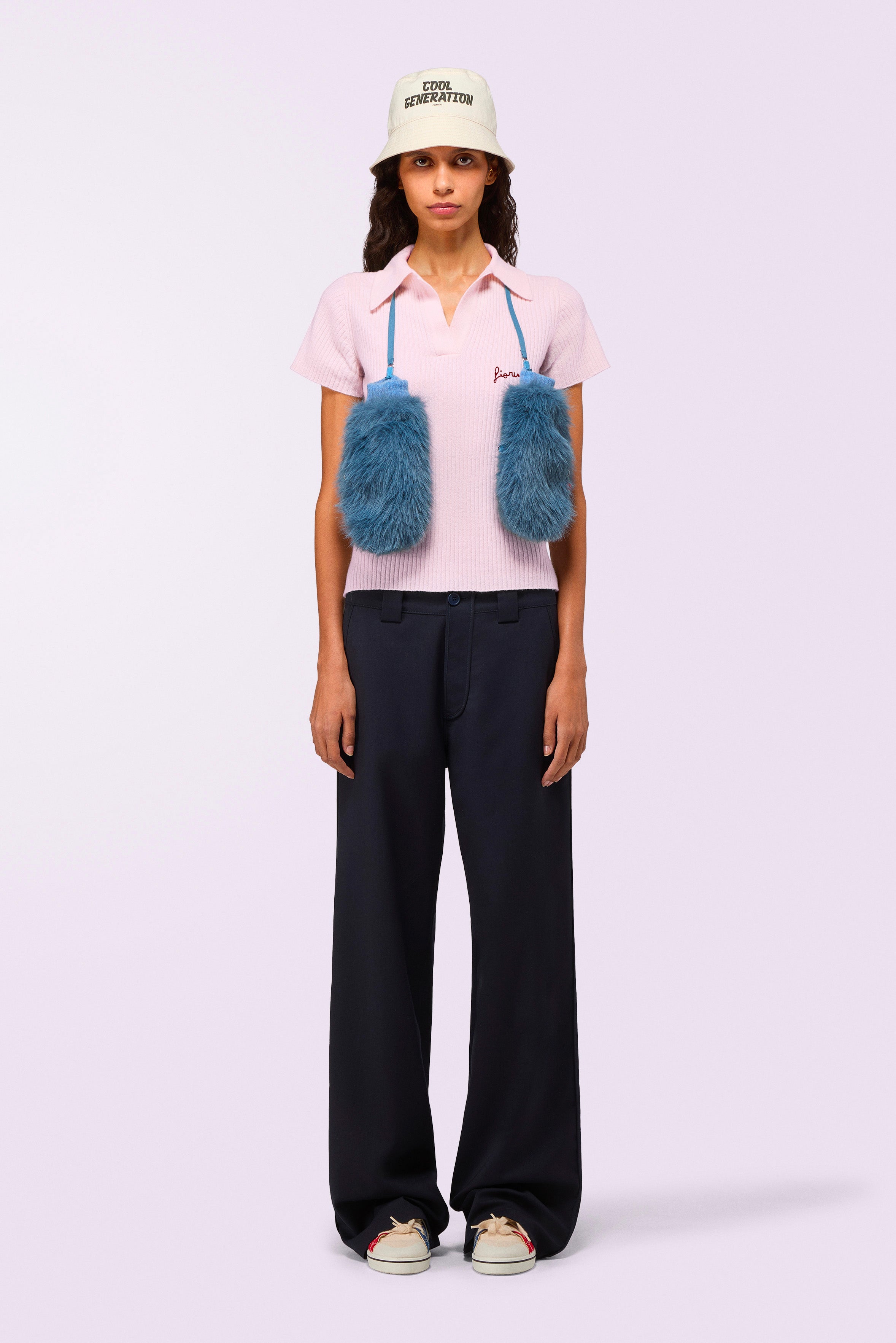 Embroidered Knit Polo Shirt Pink