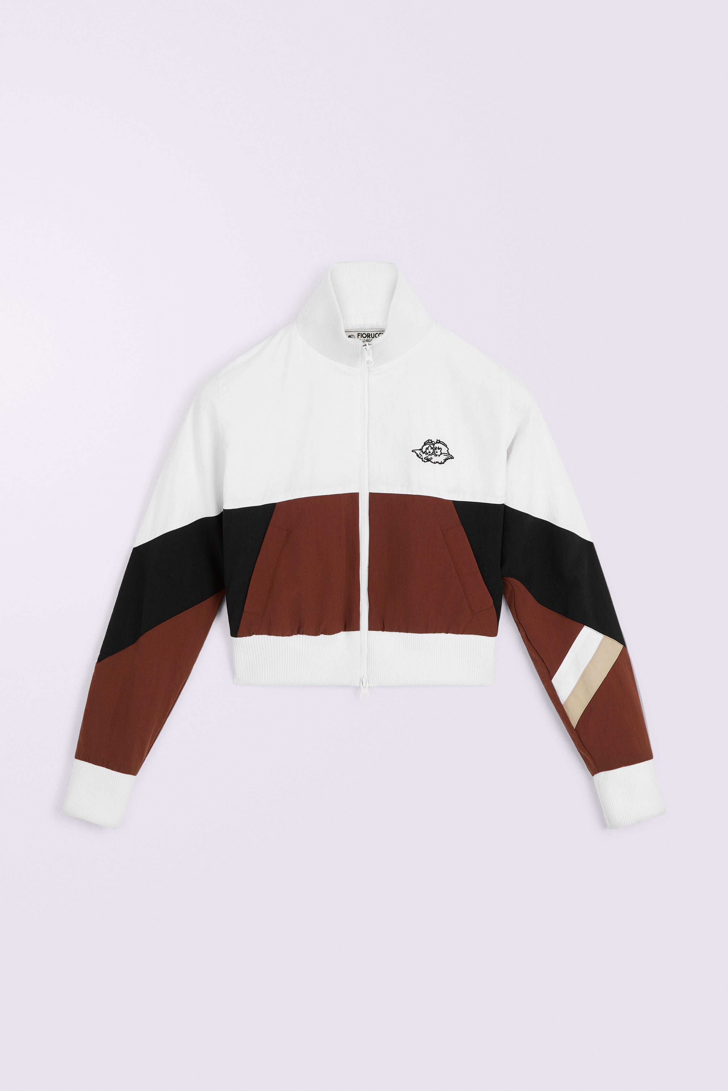 Angels Embroidery Cropped Track Jacket Brown
