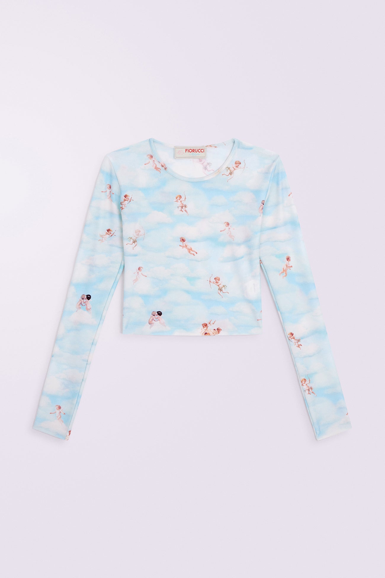 Beatitudo Print Long Sleeve Crop Top Blue