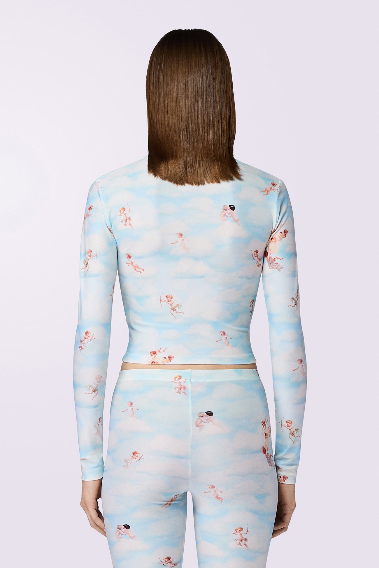 Beatitudo Print Long Sleeve Crop Top Blue