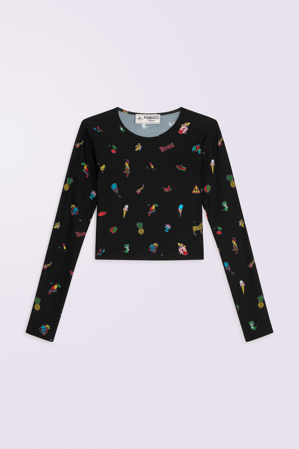 Toys Print Long Sleeve Crop Top Black