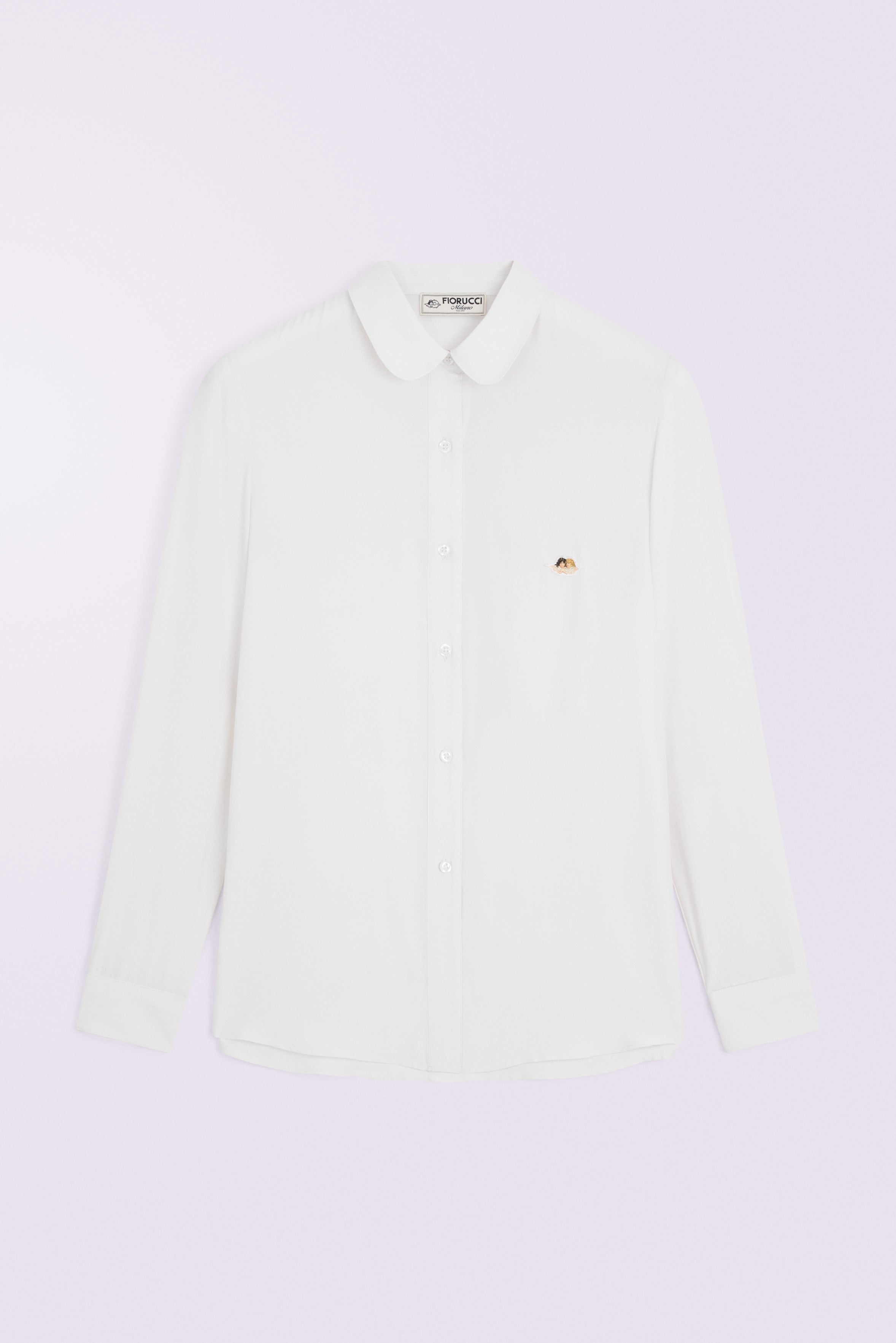 Camicia Patch Angeli in Crepe de Chine Bianca