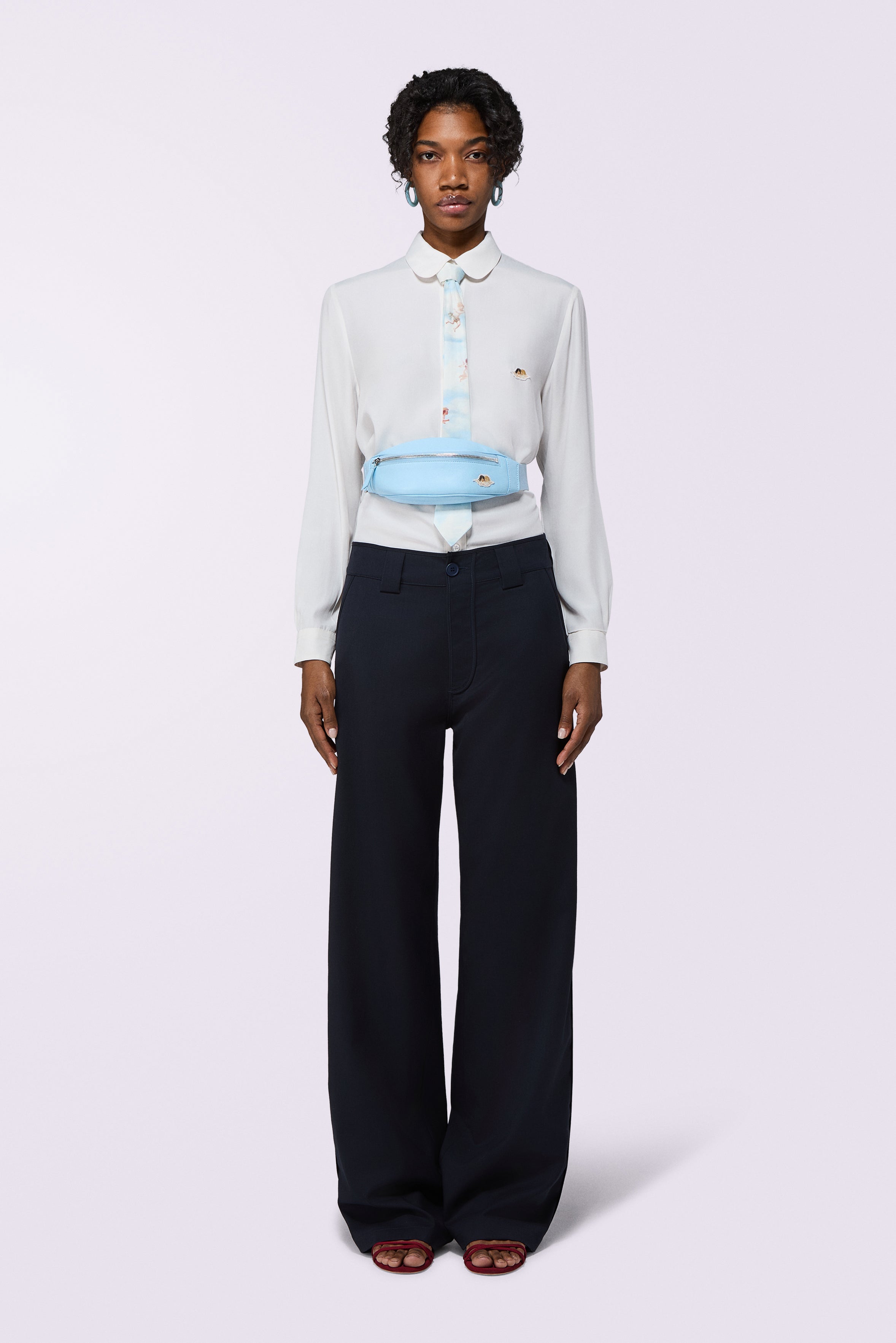 Camicia Patch Angeli in Crepe de Chine Bianca