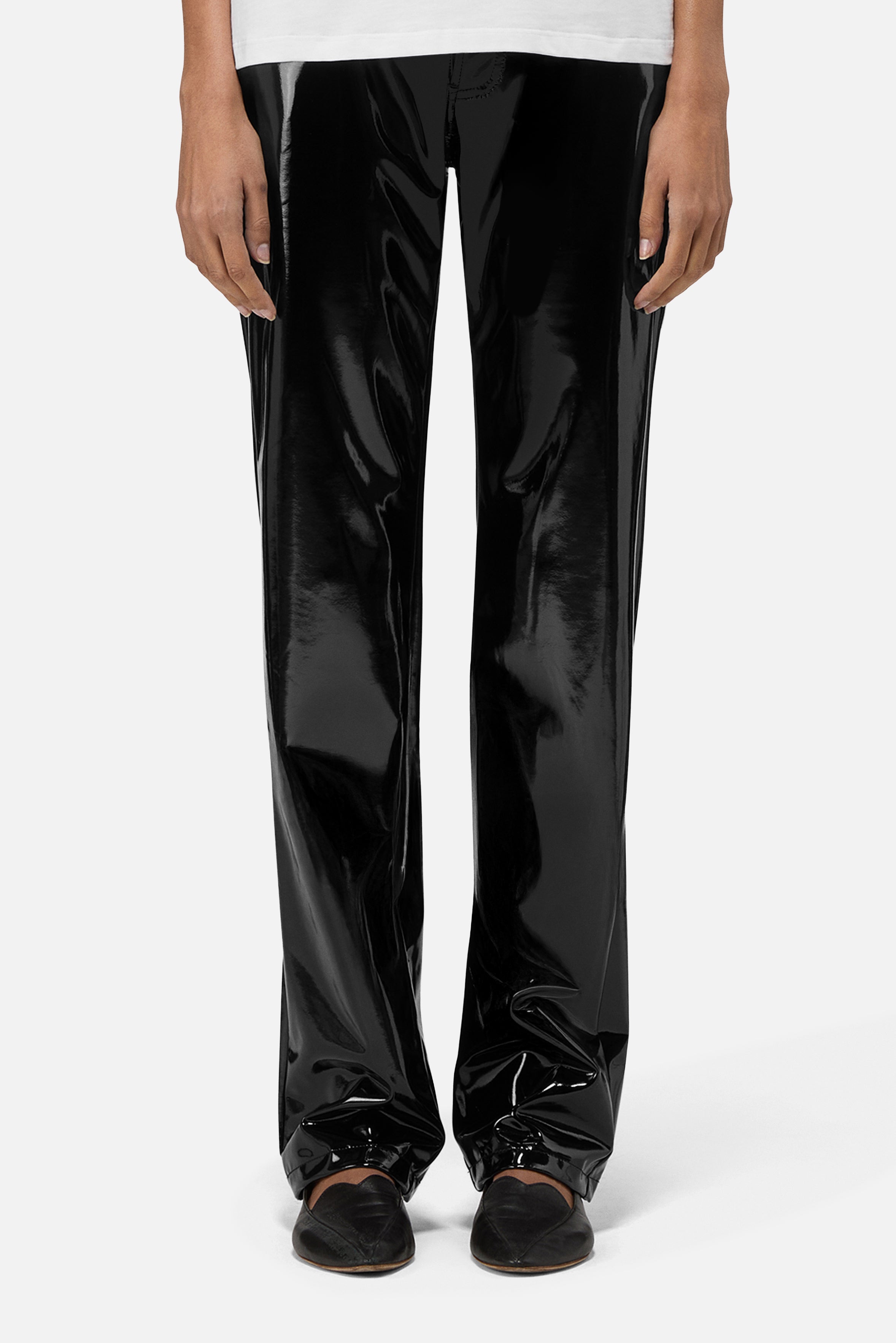 Straight Fit Vinyl Trousers Black