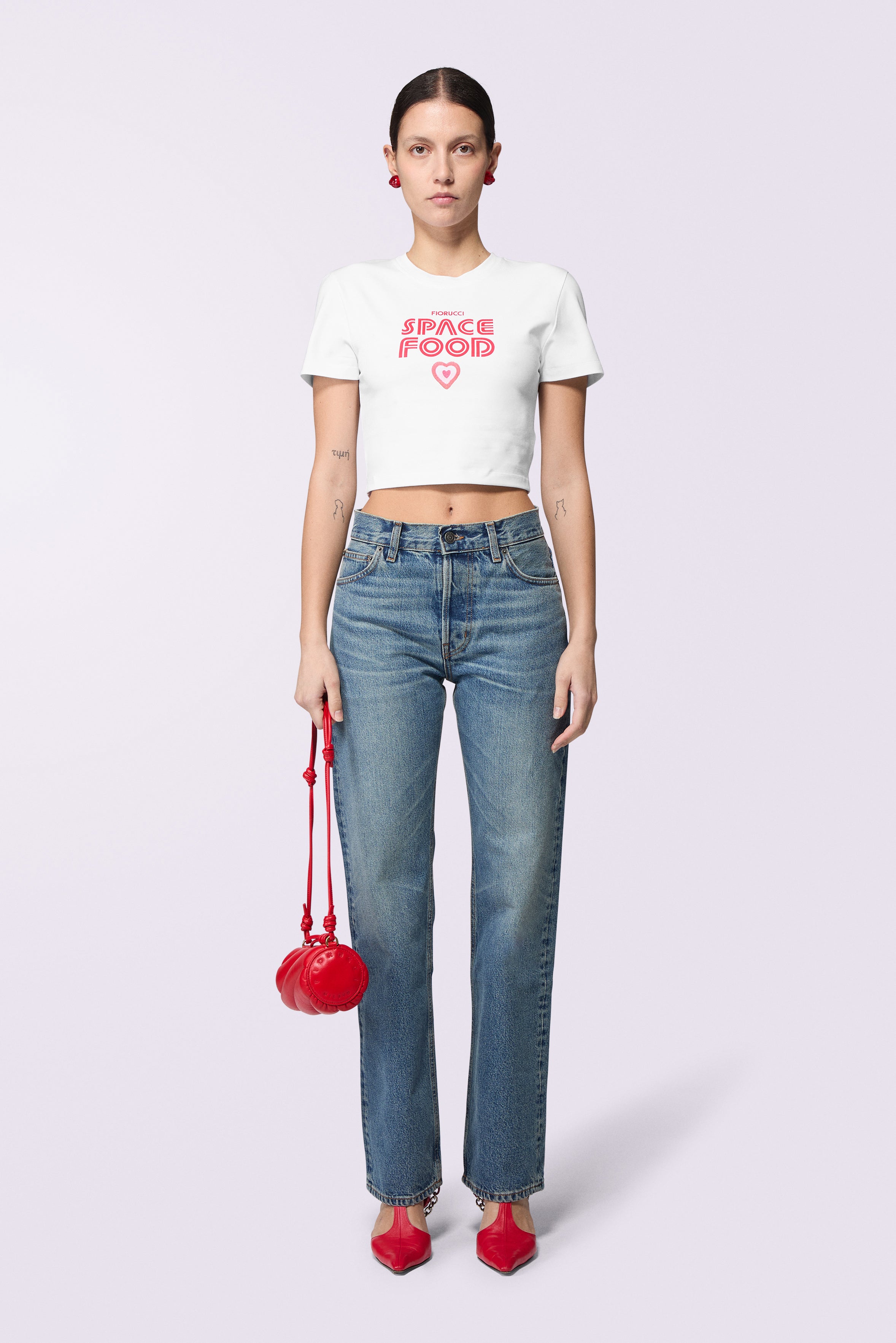 Heart Graphic Straight Fit Jeans Mid Blue