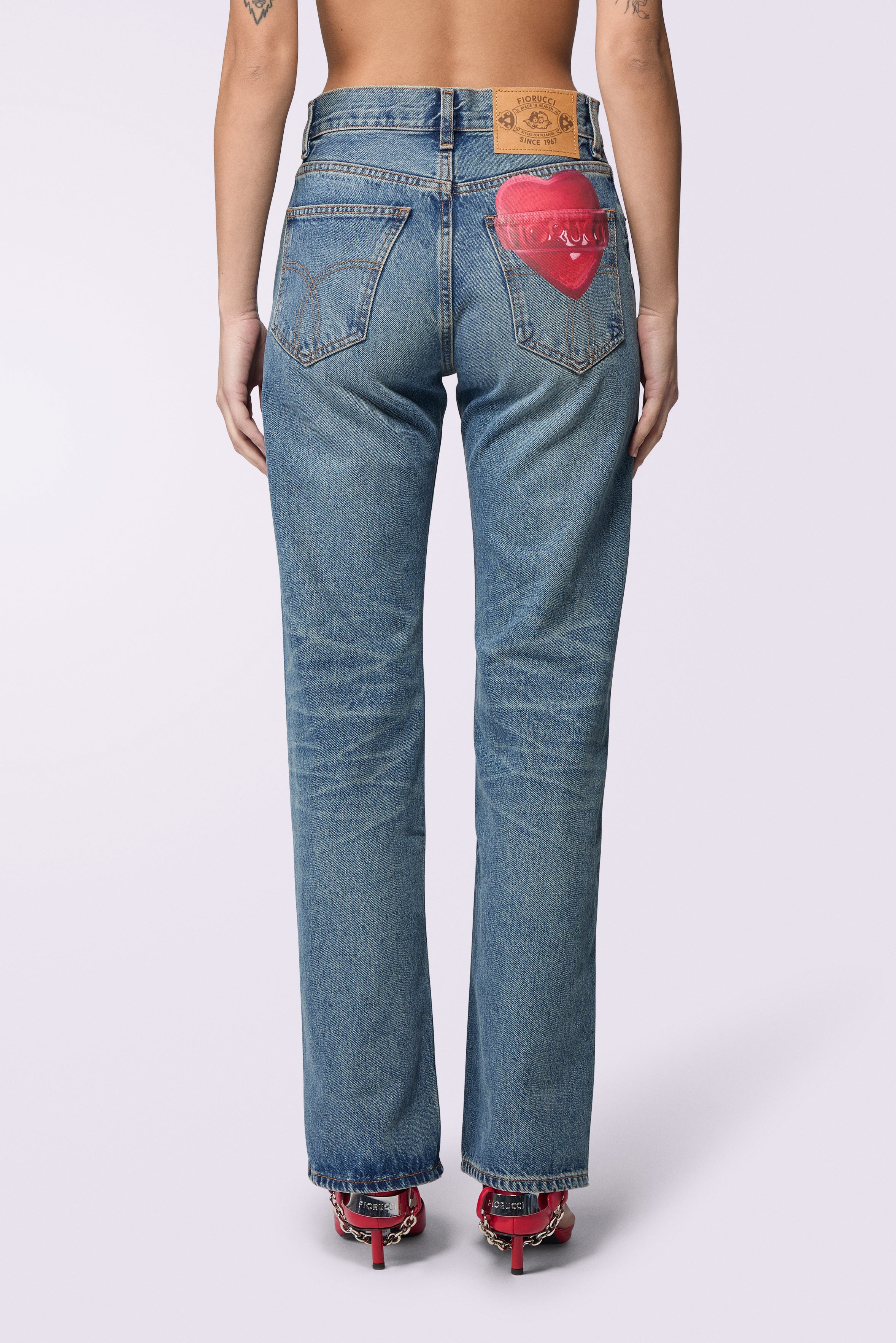 Heart Graphic Straight Fit Jeans Mid Blue