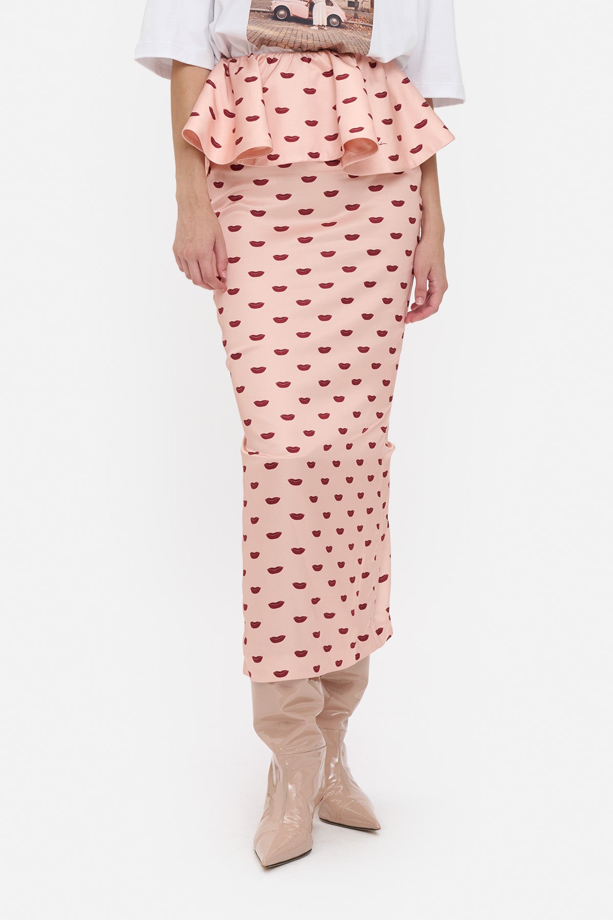 Lips Peplum Midi Skirt