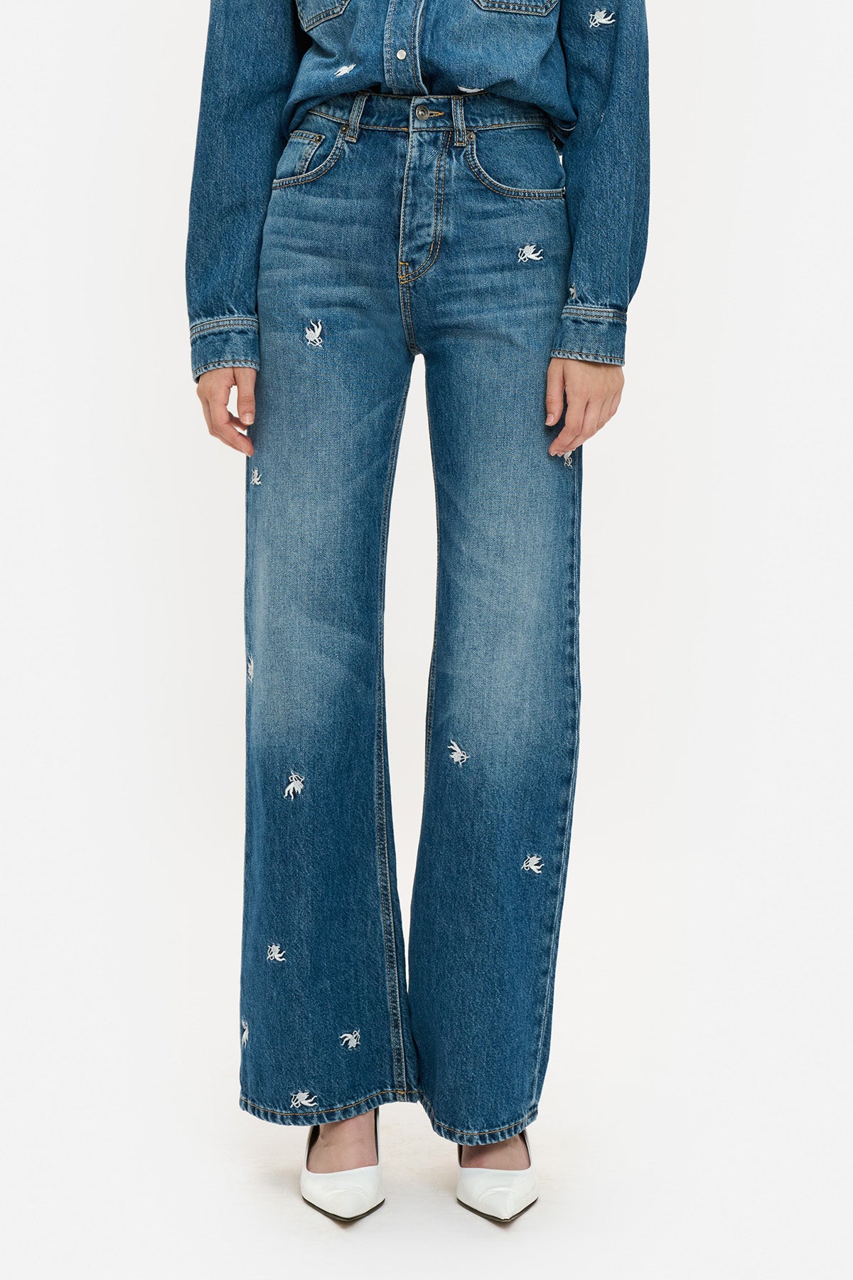 Cupid Embroidered Wide Leg Jeans