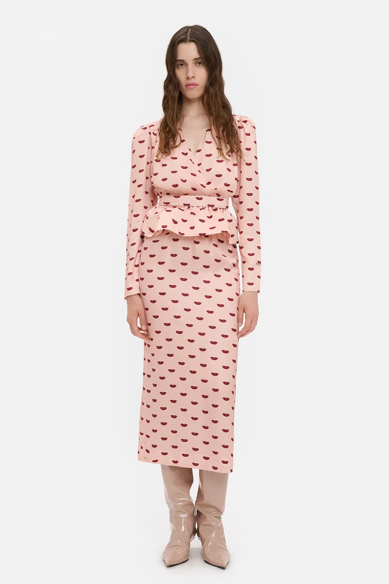 Lips Peplum Midi Dress