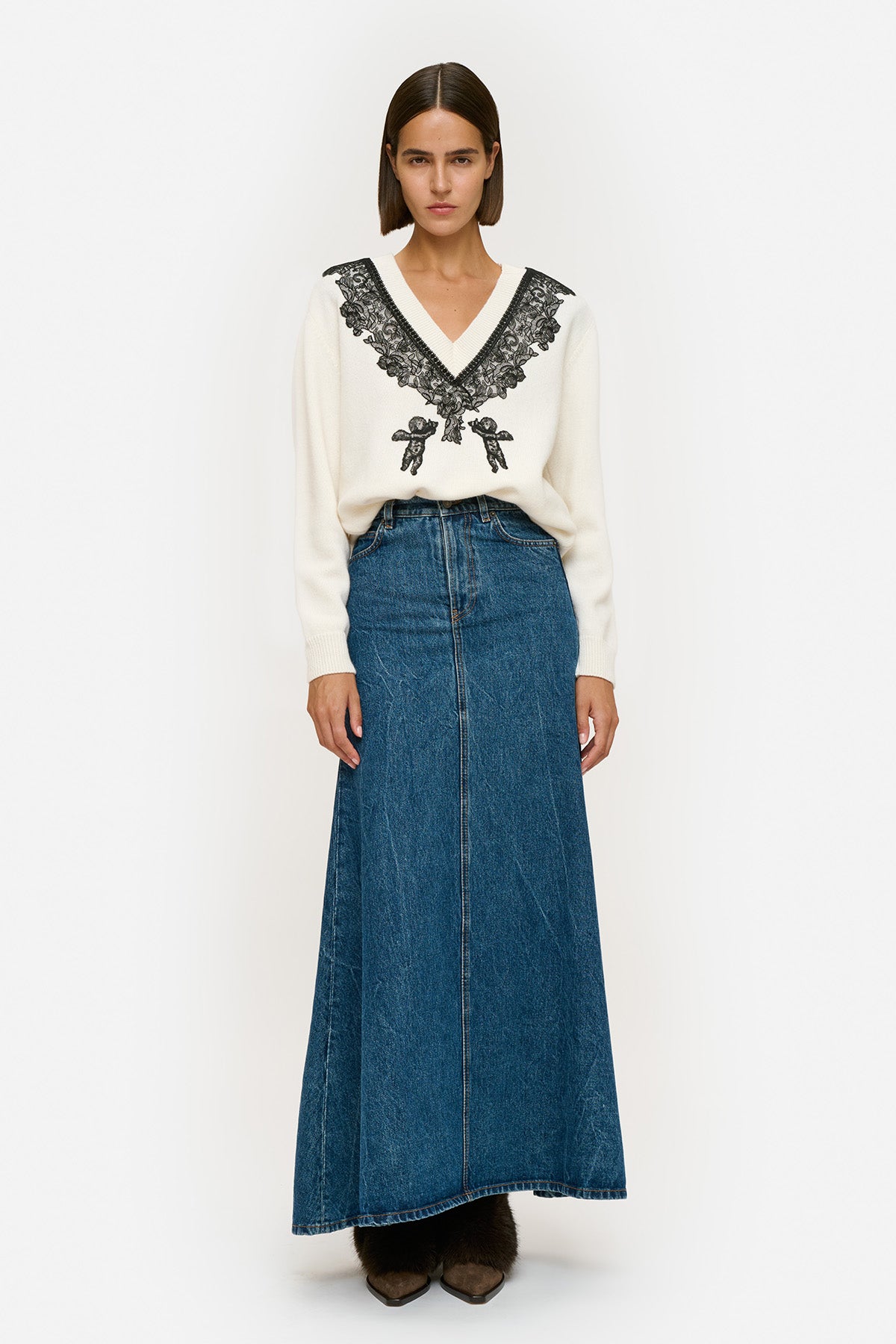 Gonna Lunga Denim a Trapezio