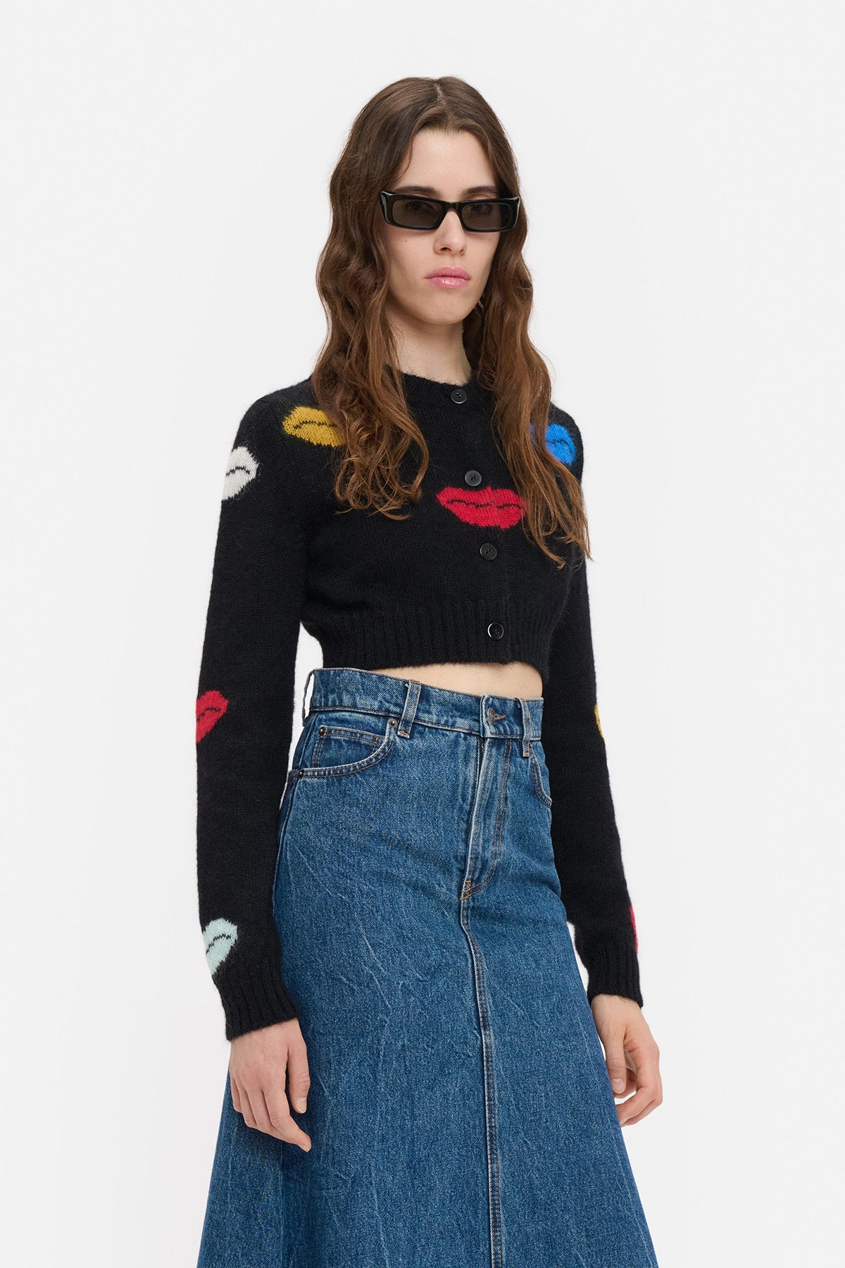 Lips Mohair Cropped Cardigan