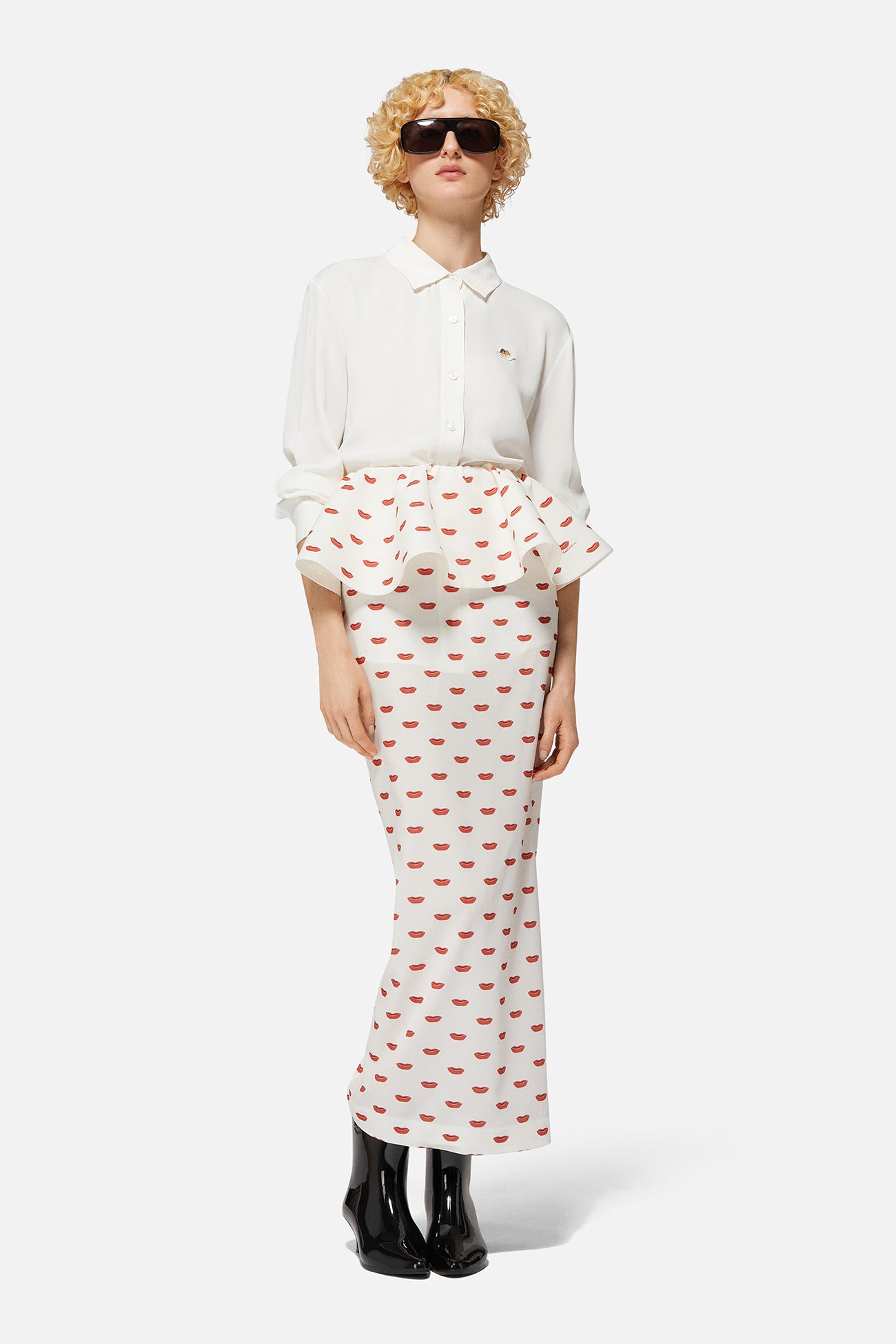Lips Peplum Midi Skirt
