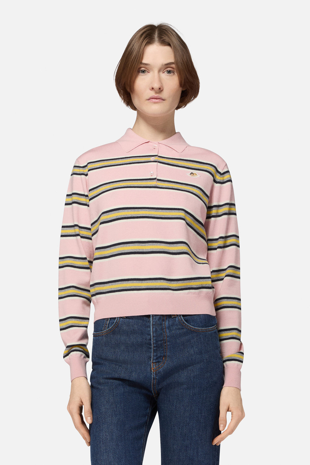 Striped Angels Patch Polo Sweater