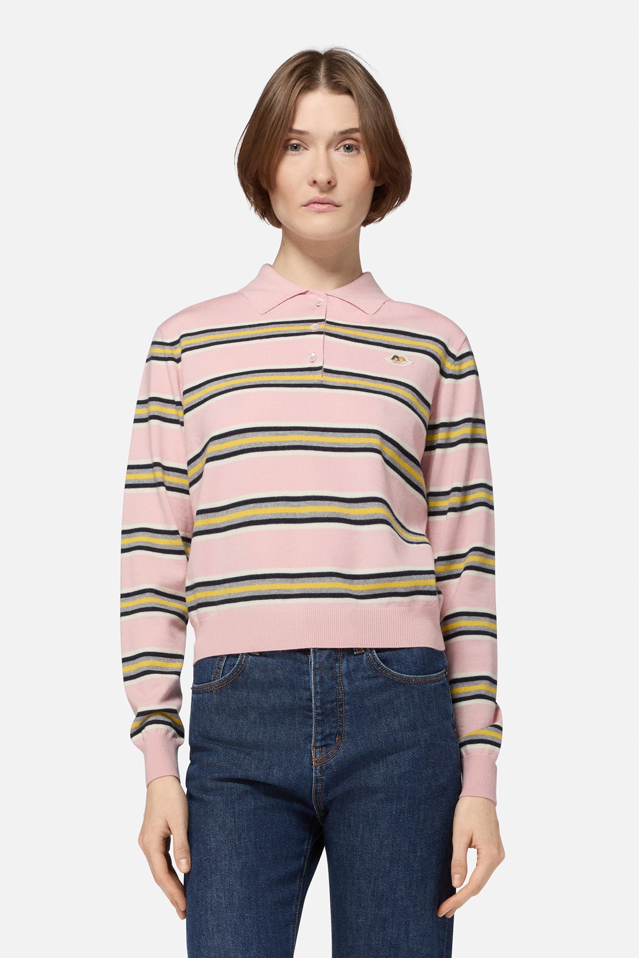 Striped Angels Patch Polo Sweater
