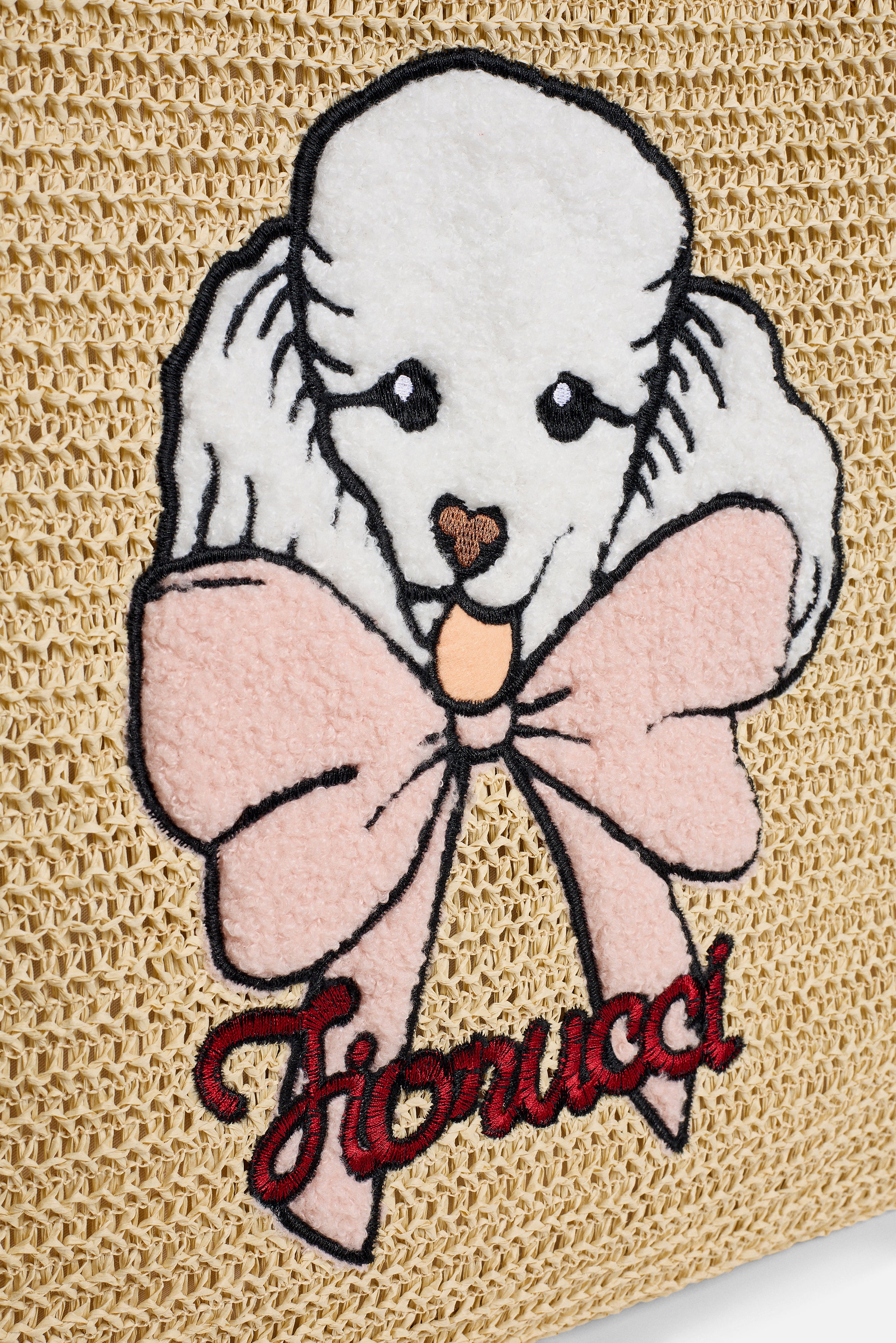 Poodle Raffia Tote Bag Beige