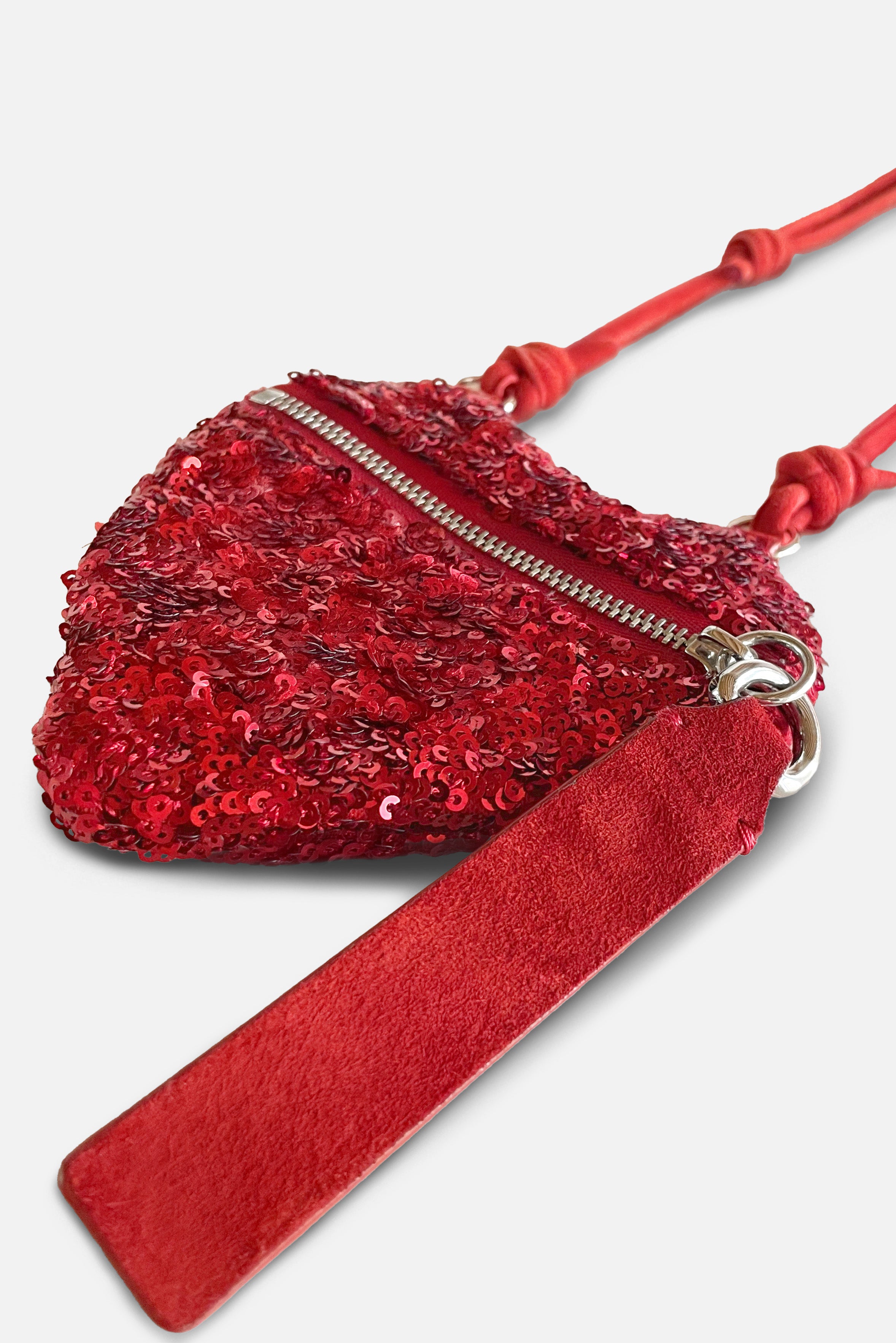 Sequin Heart Mini Bag Red