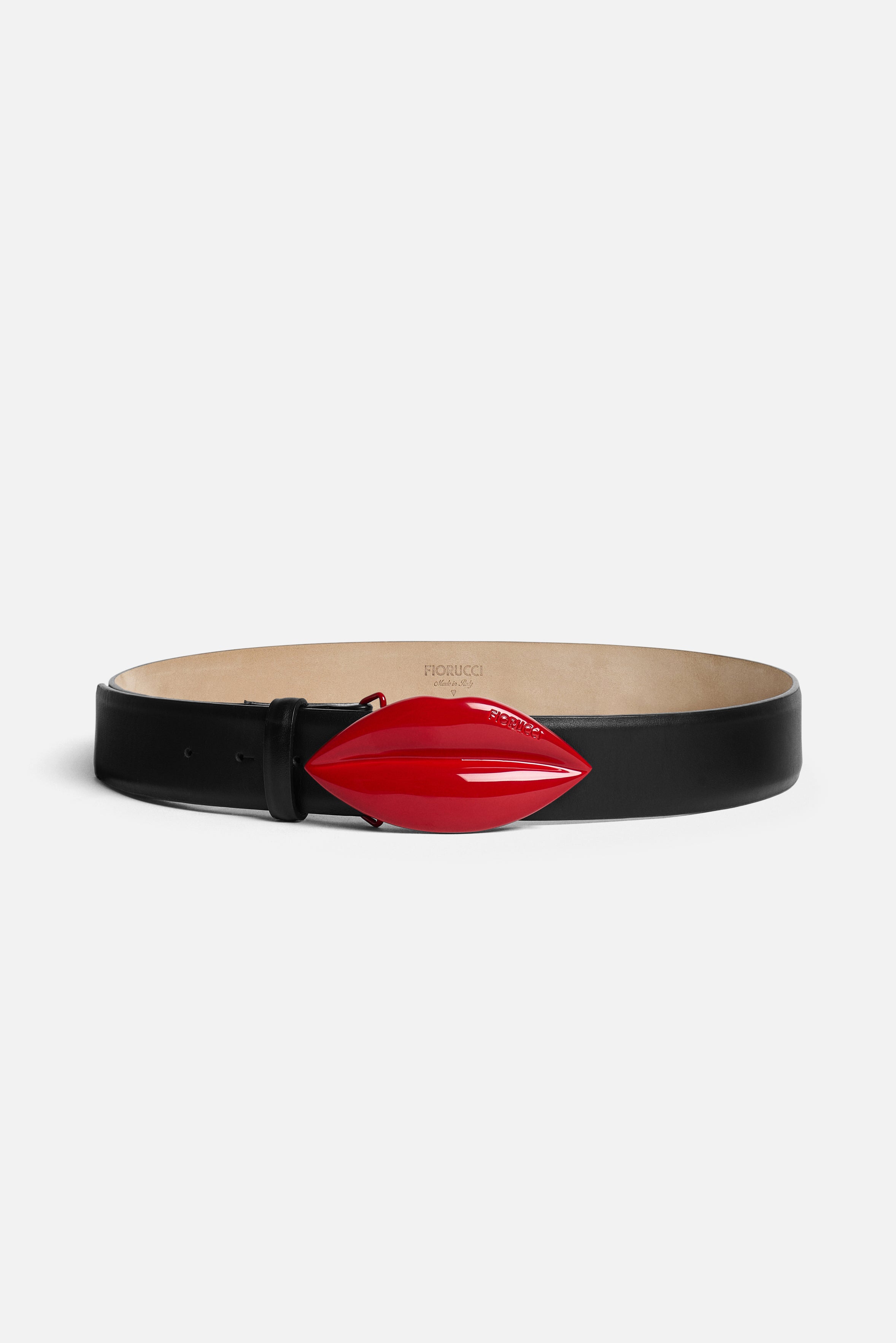 Leather Lips Buckle Belt Black