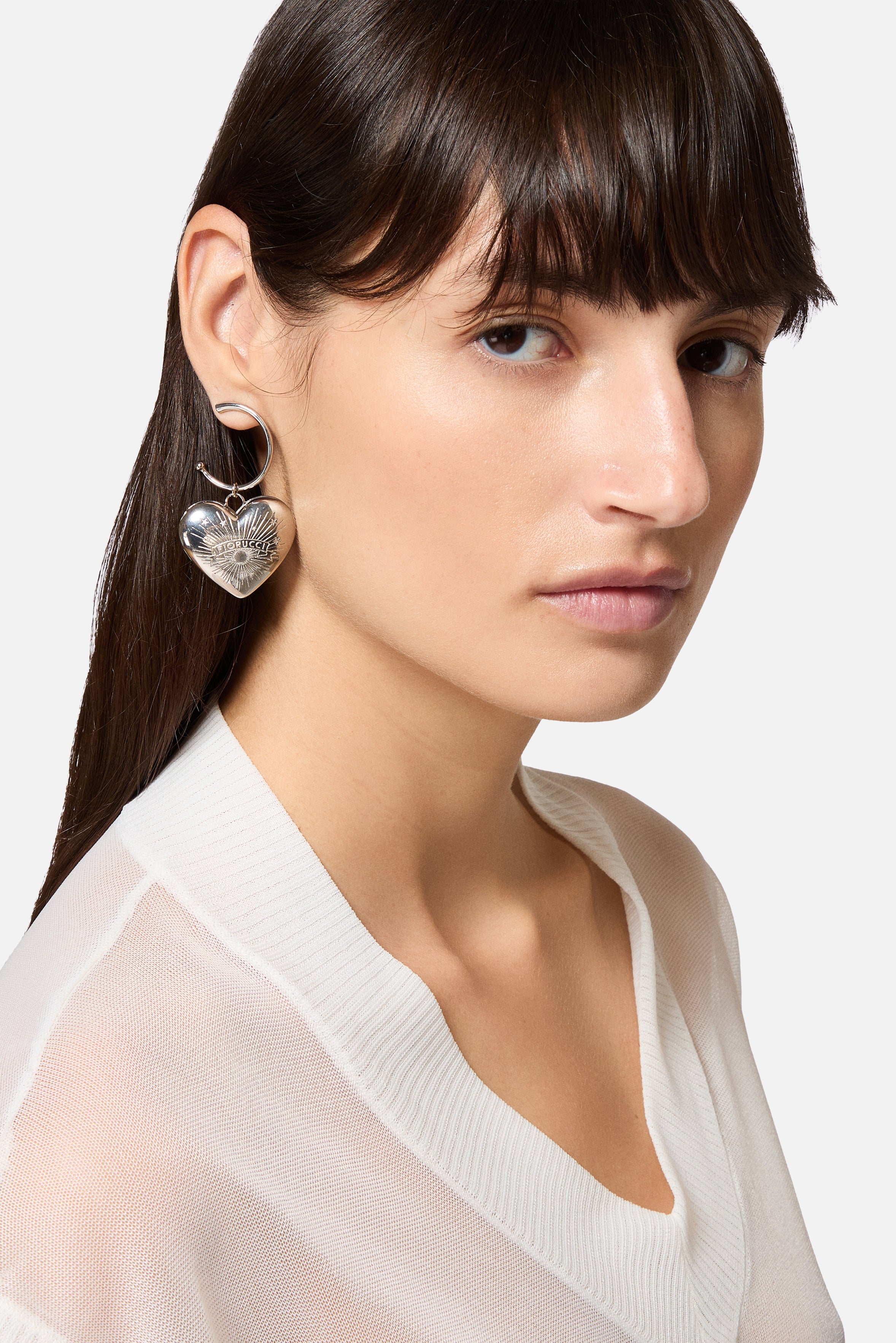 Heart Locket Logo Earrings Silver | Fiorucci