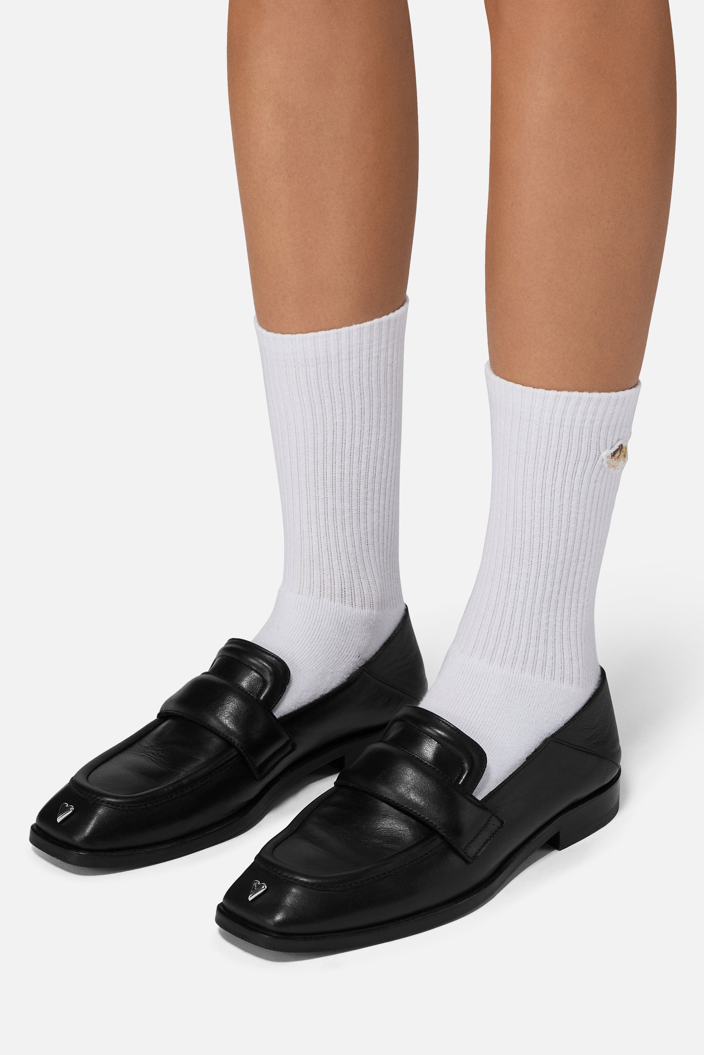 Leather Heart Stud Loafers Black