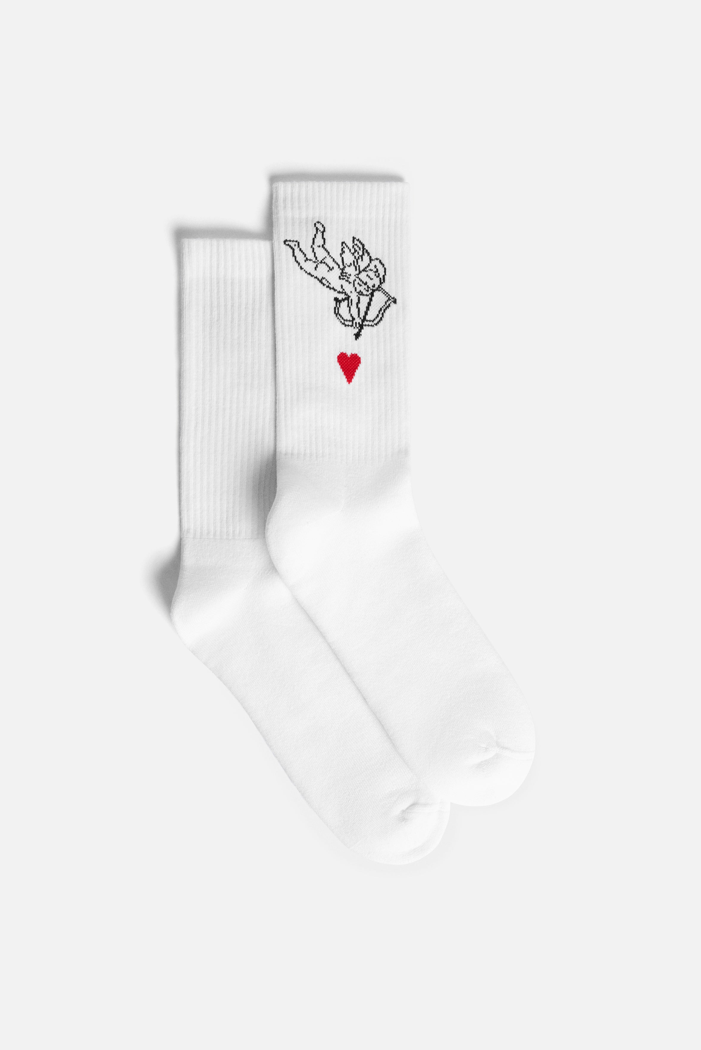 Cupid Heart Socks White