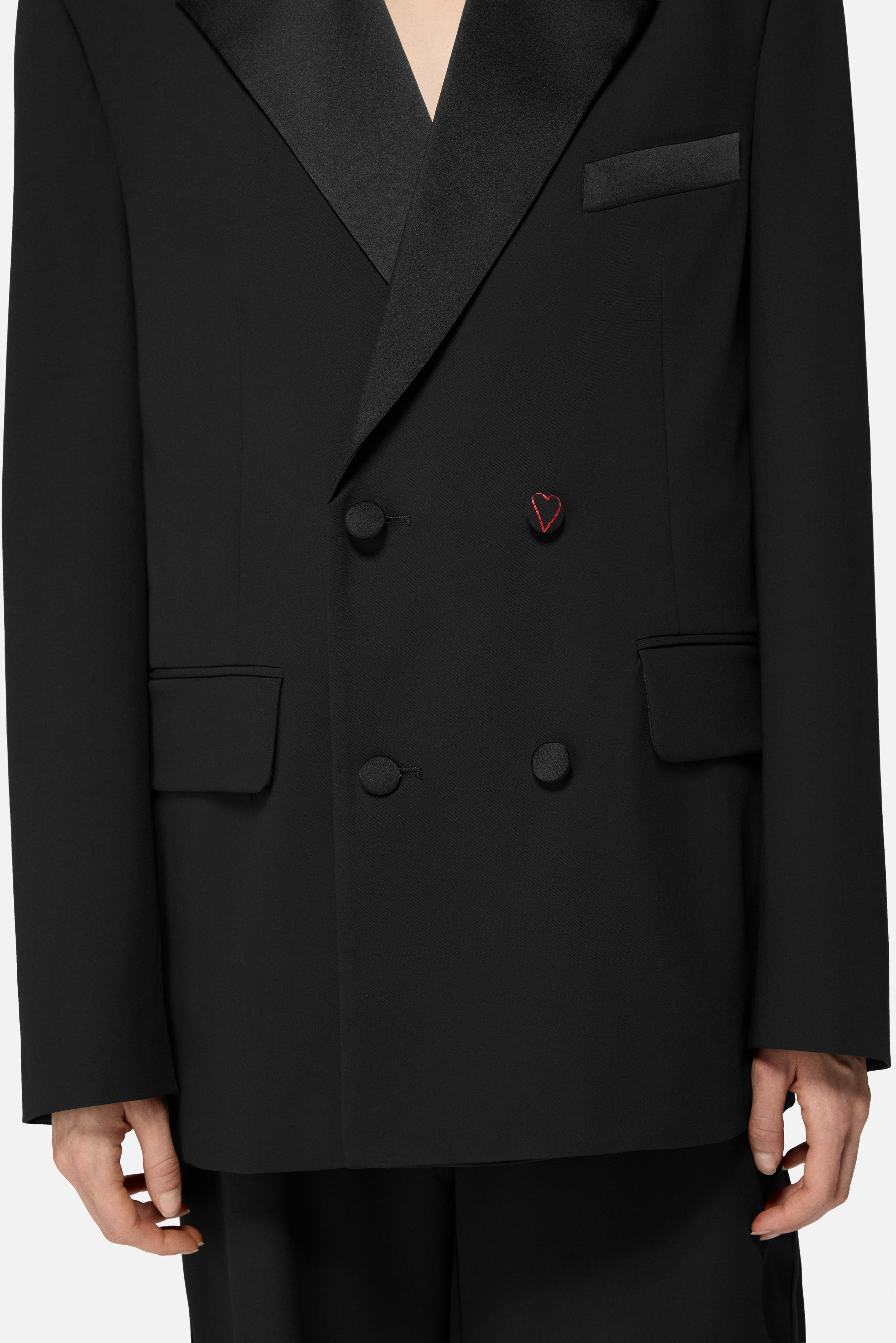 Heart Button Satin Trims Blazer Black | Fiorucci