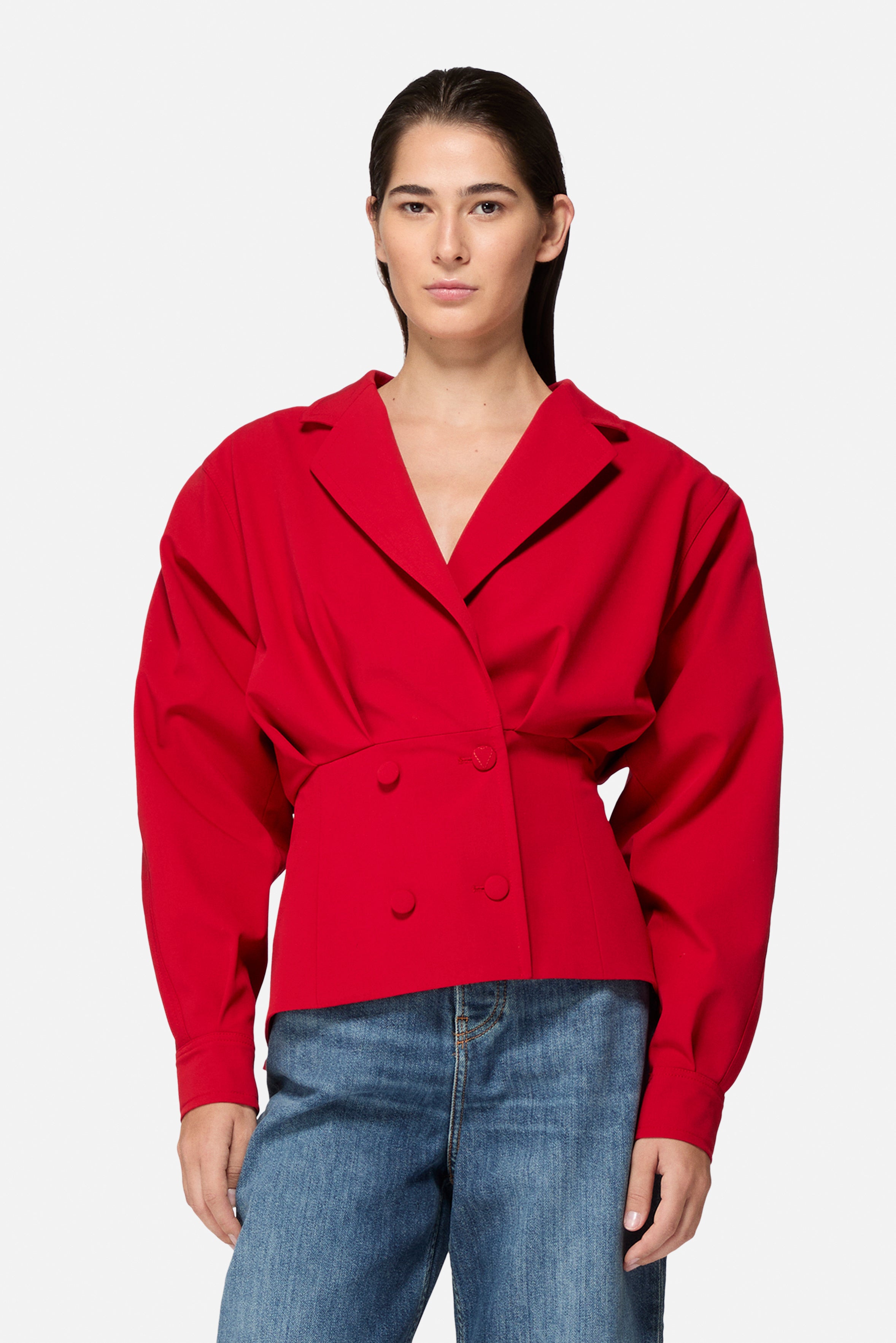 Puff Sleeve Cropped Blazer Red