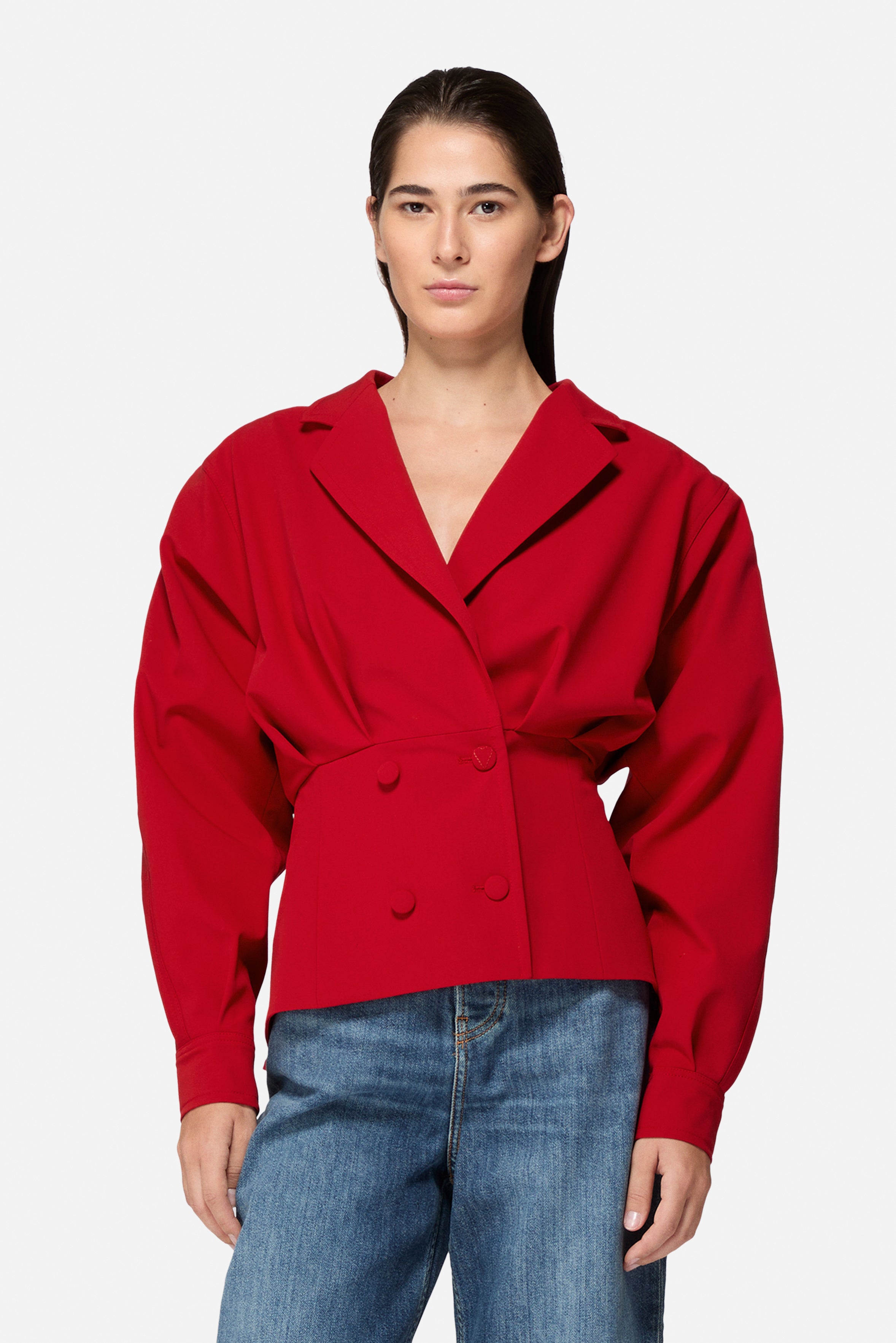 Puff Sleeve Cropped Blazer Red