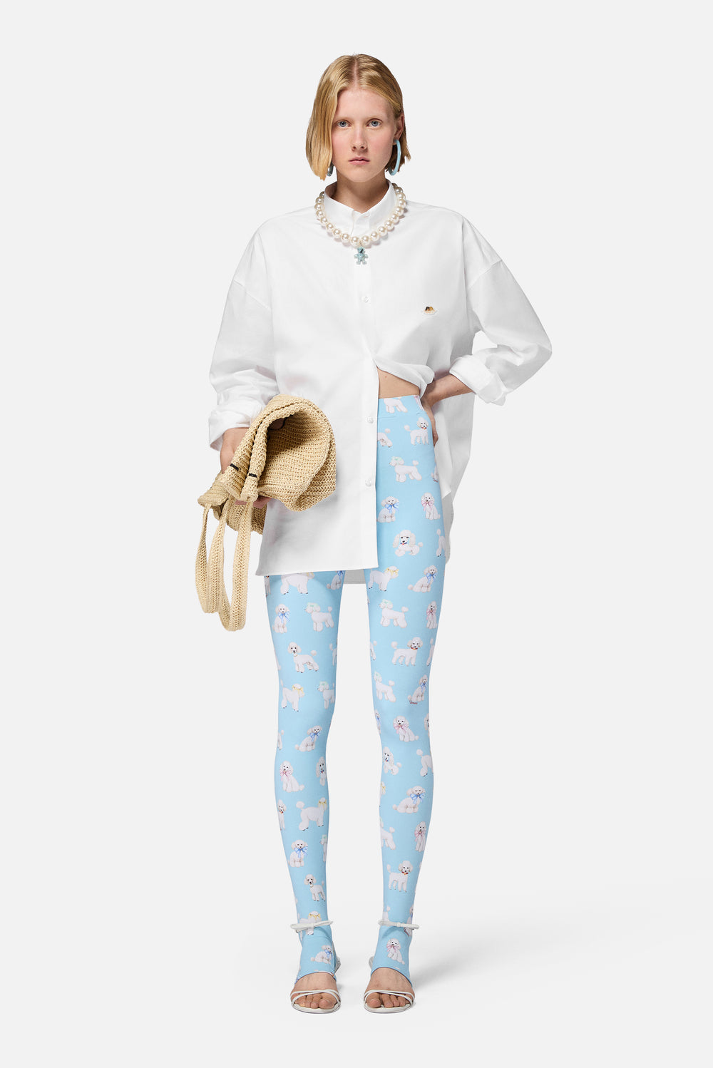 Poodle Print Leggings Light Blue