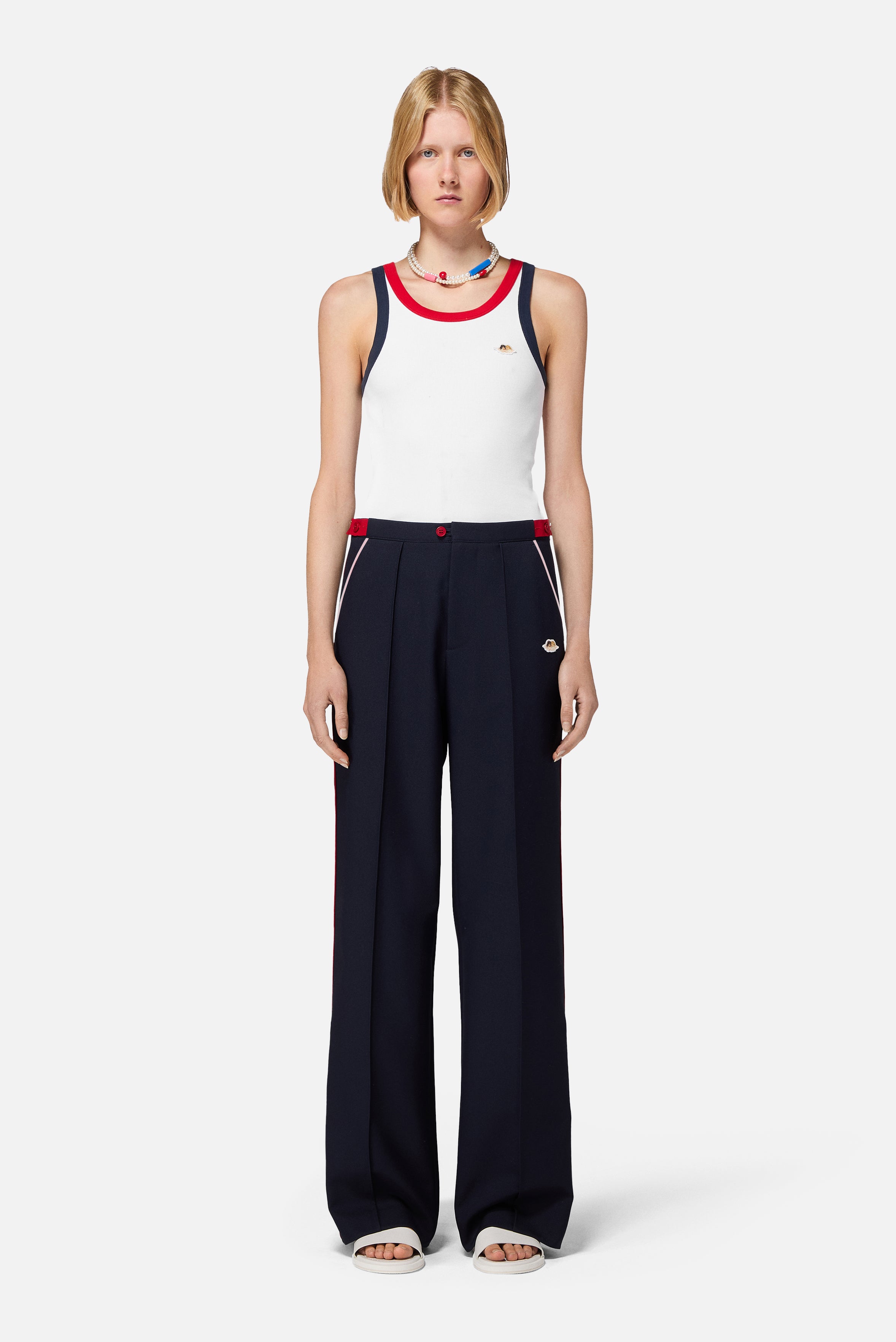 Angels Patch Contrast Piping Trousers Navy