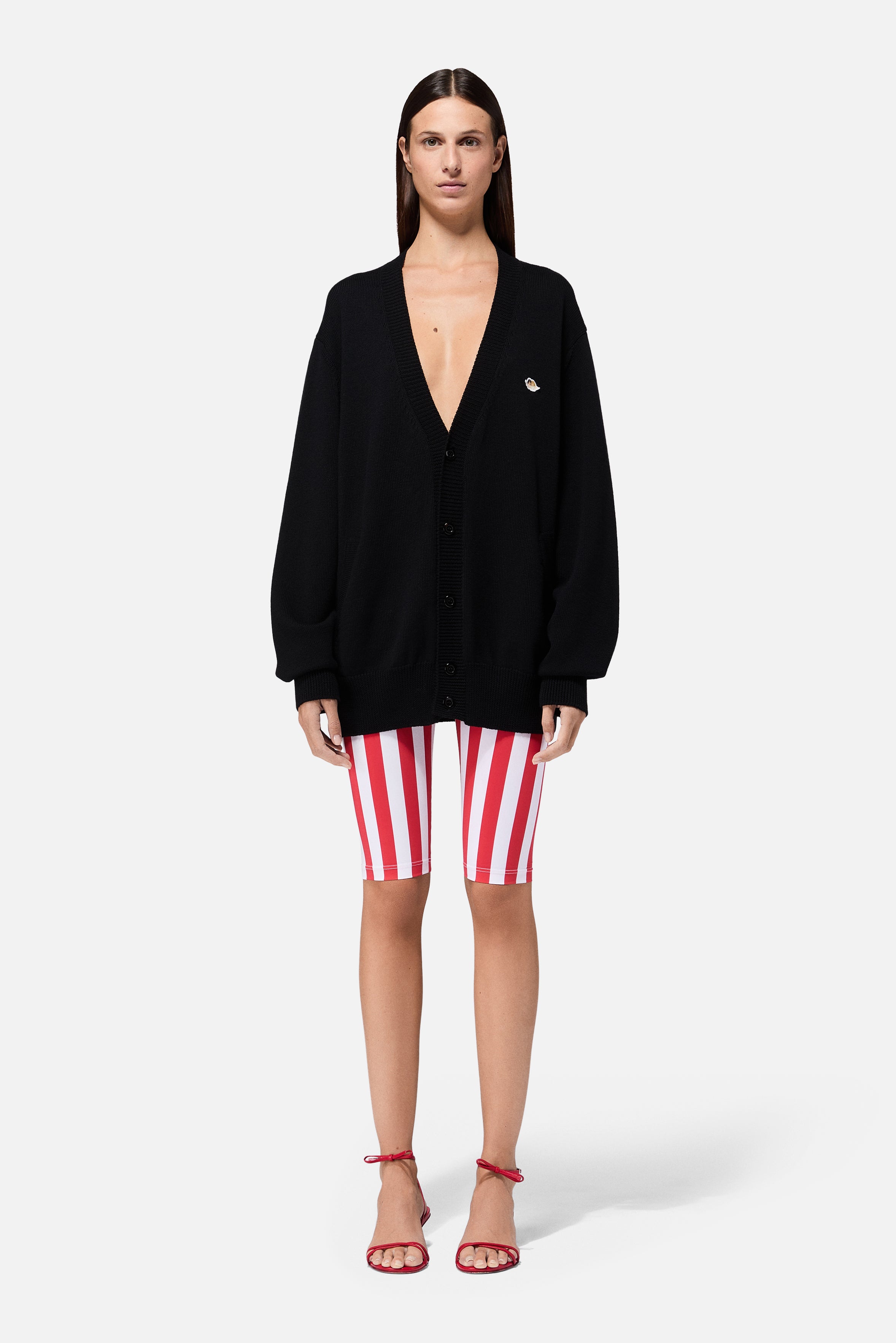 Striped Popcorn Print Biker Shorts Red