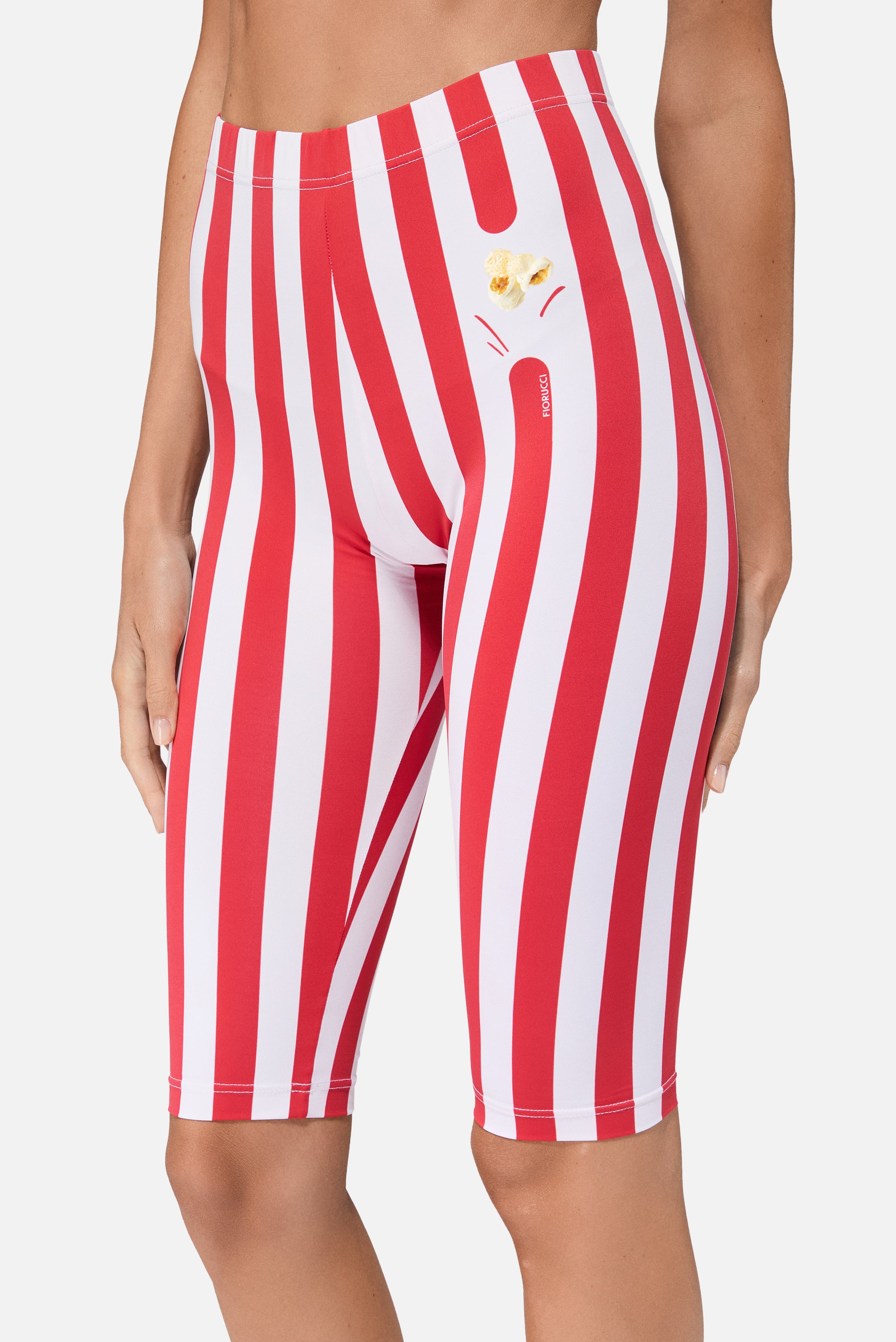 Striped Popcorn Print Biker Shorts Red