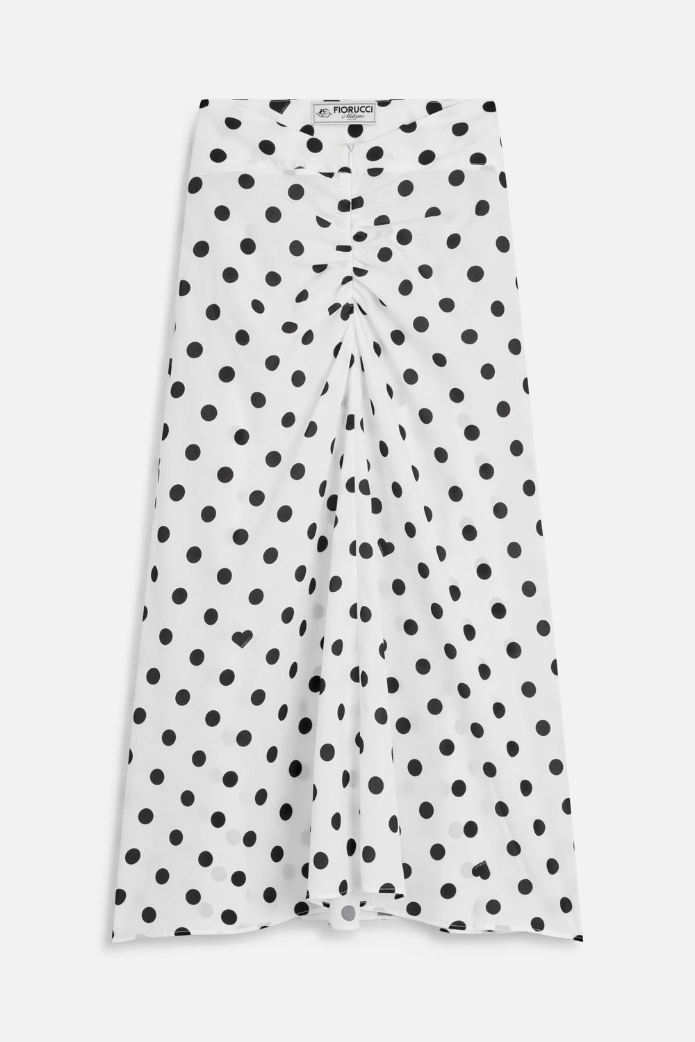 Polka Dot Gathered Midi Skirt White