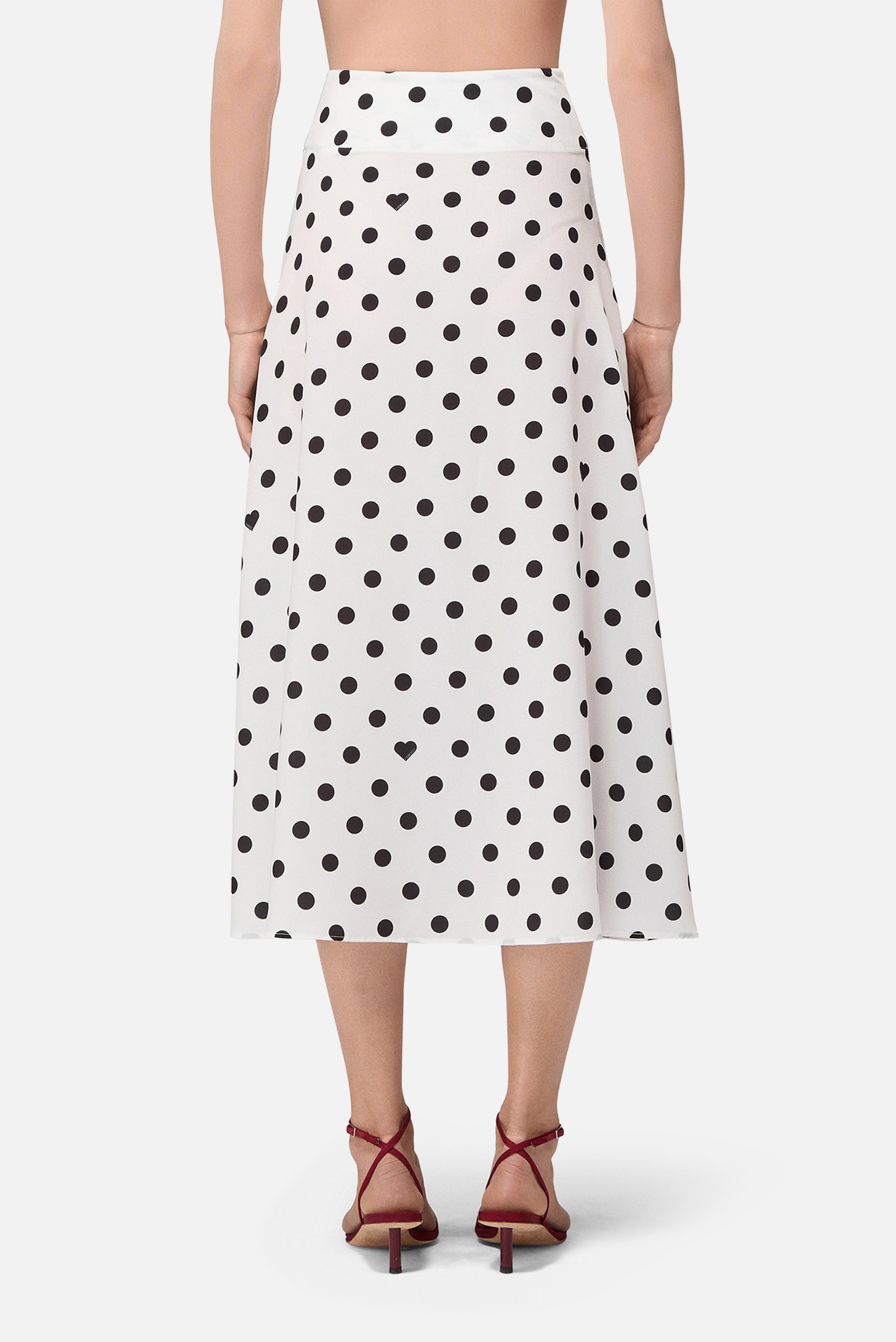 Polka Dot Gathered Midi Skirt White