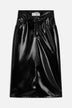 Vinyl Zippered Midi Skirt Black