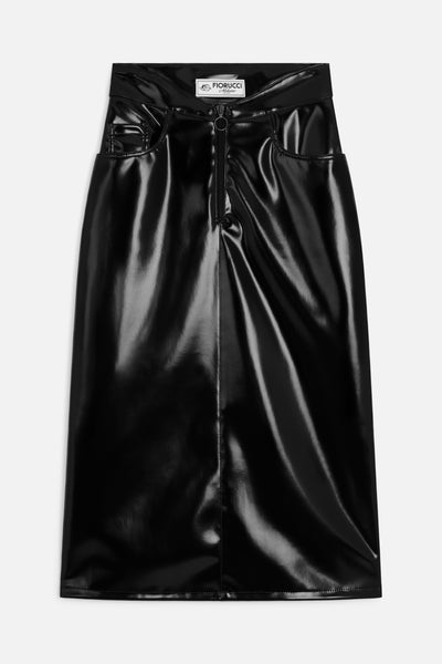 Vinyl Zippered Midi Skirt Black | Fiorucci